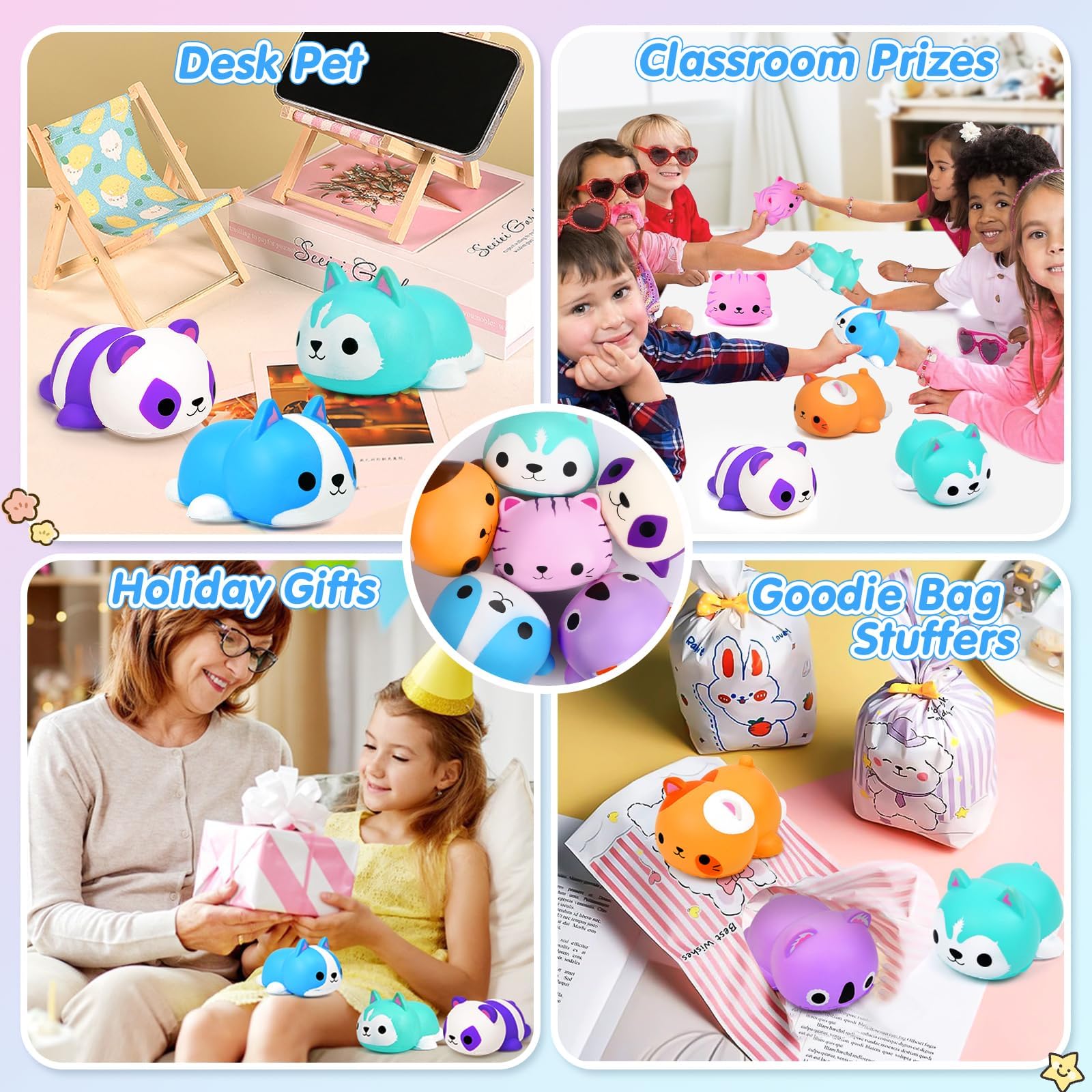 6PCS Jumbo Cat Squishies Stress Balls - Slow Rising Fidget Toys for Kids & Adults - Perfect for Classroom Prizes & Party Favors