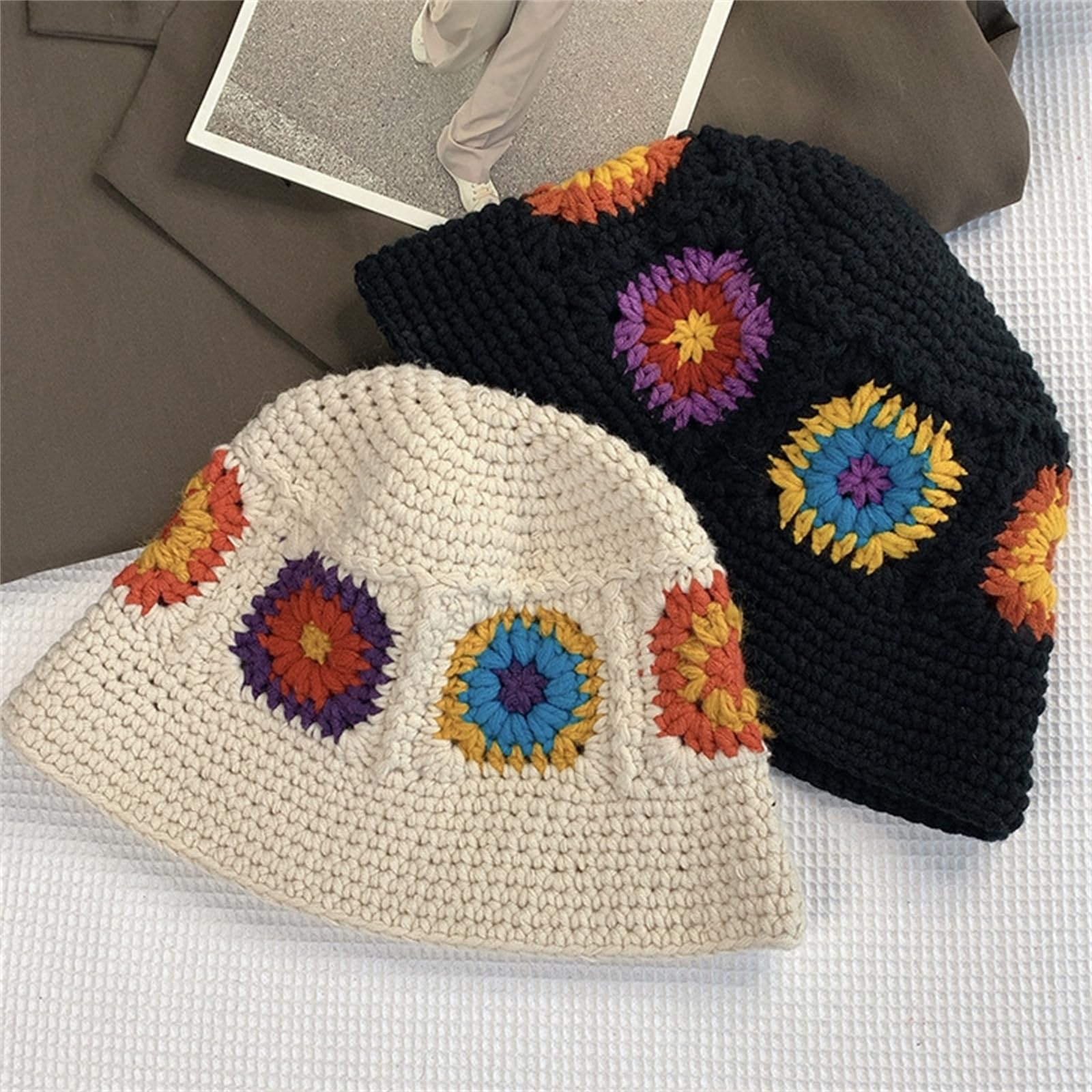 Handmade Women's Crochet Bucket Hat - Floral & Striped Knitted Cloche Beanie for Outdoor, Beach, Fishing & Summer Fashion