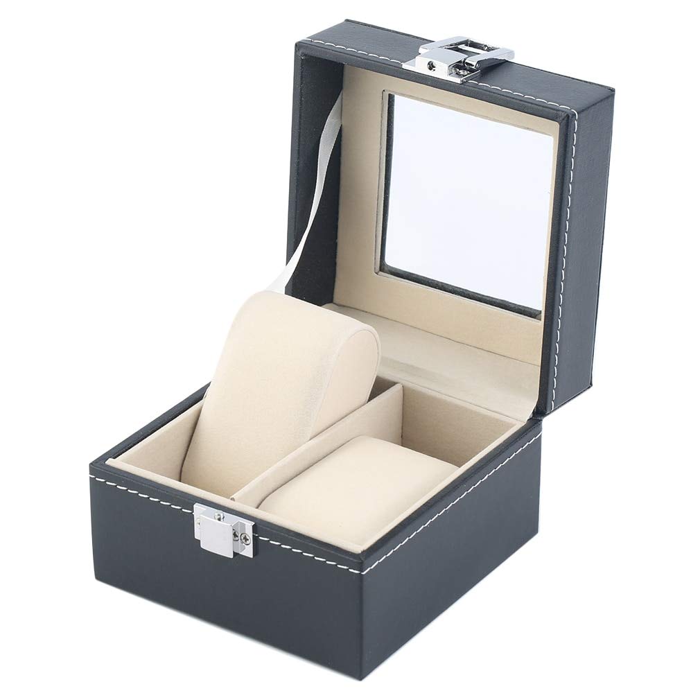 Luxury Black PU Leather Watch Box with 2 Grids - Jewelry Display Case & Storage Holder for Men & Women - Perfect Gift for Watch Collectors & Fashion Enthusiasts