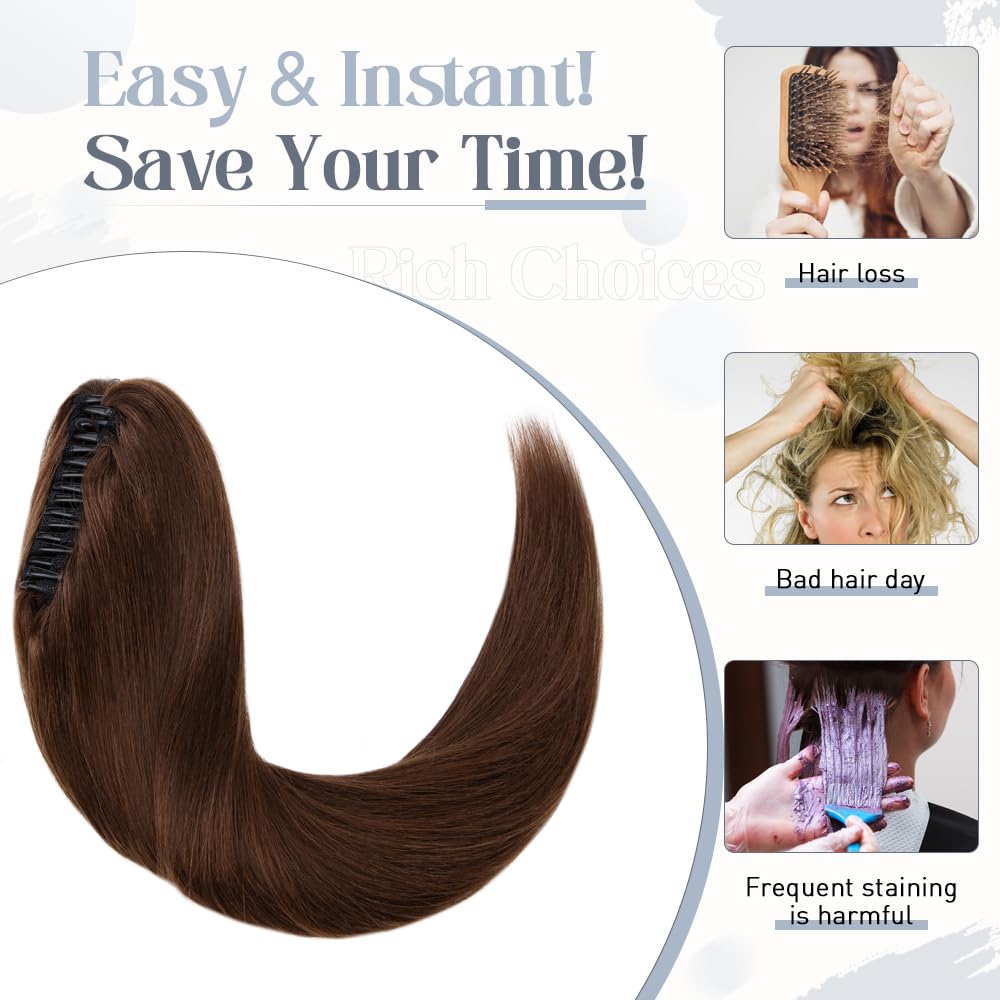 Rich Choices 20 Inch Clip-In Ponytail Hair Extensions - 120g Human Hair, Balayage Medium Brown (#4) | Straight & Natural Look for Women | Perfect for Parties, Weddings & Daily Styling
