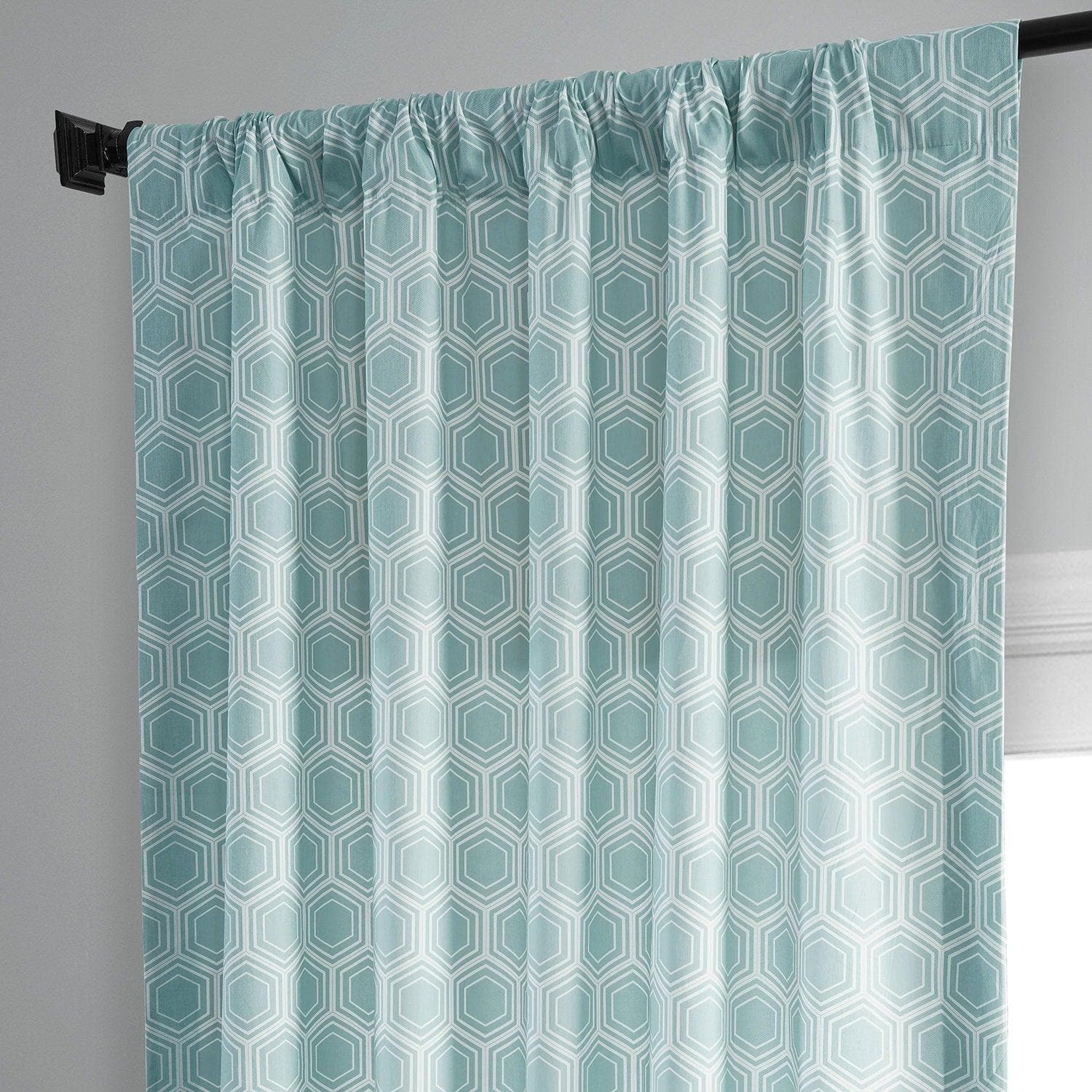 Honeycomb Ripple Aqua Geometric Printed Blackout Curtains for Bedroom & Living Room - Soundproof Thermal Insulated Window Drapes for Home Decor