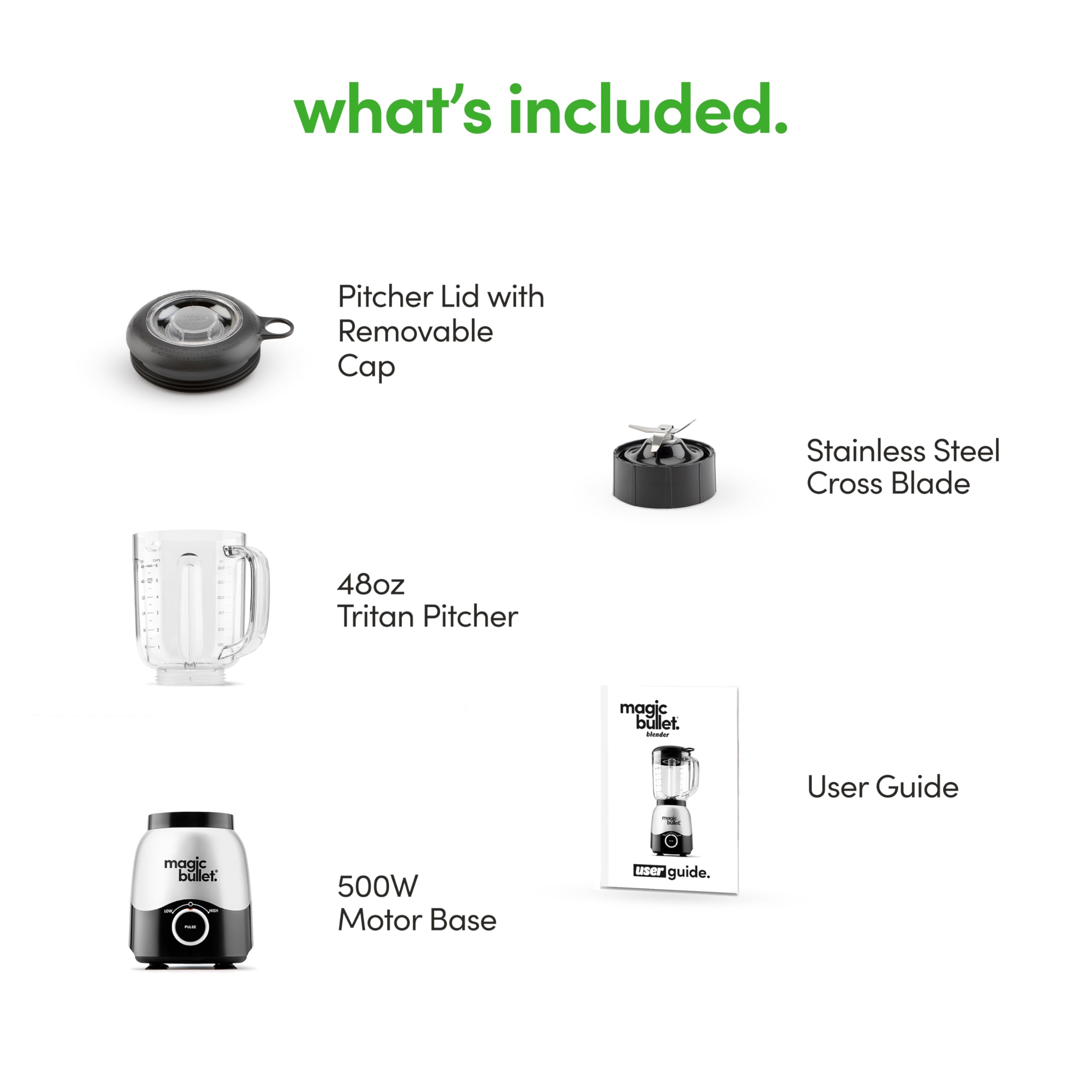 Magic Bullet Blender 48oz Pitcher with Simple Speed Dial - MBF50100 | Compact Personal Blender for Smoothies, Shakes & Food Prep | Perfect for Kitchens, Offices & Small Spaces