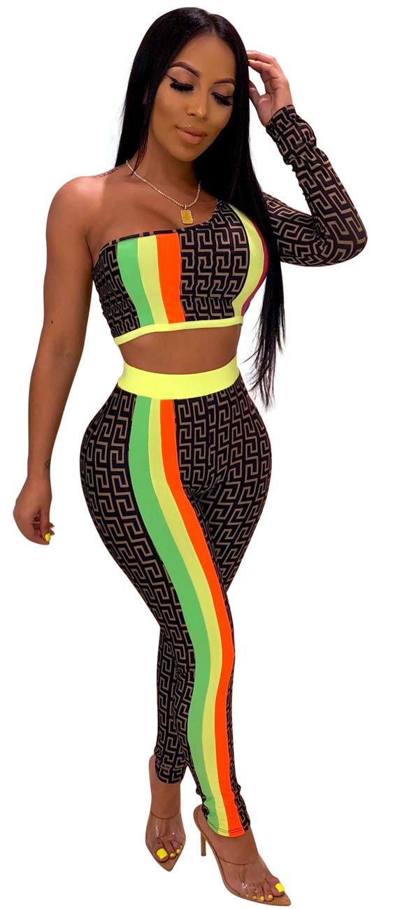 Women's 2-Piece Printed Crop Top & Bodycon Pants Set - Sexy Nightclub Outfit, Party Tracksuit for Women | Perfect for Clubbing, Girls Night Out, and Dance Parties