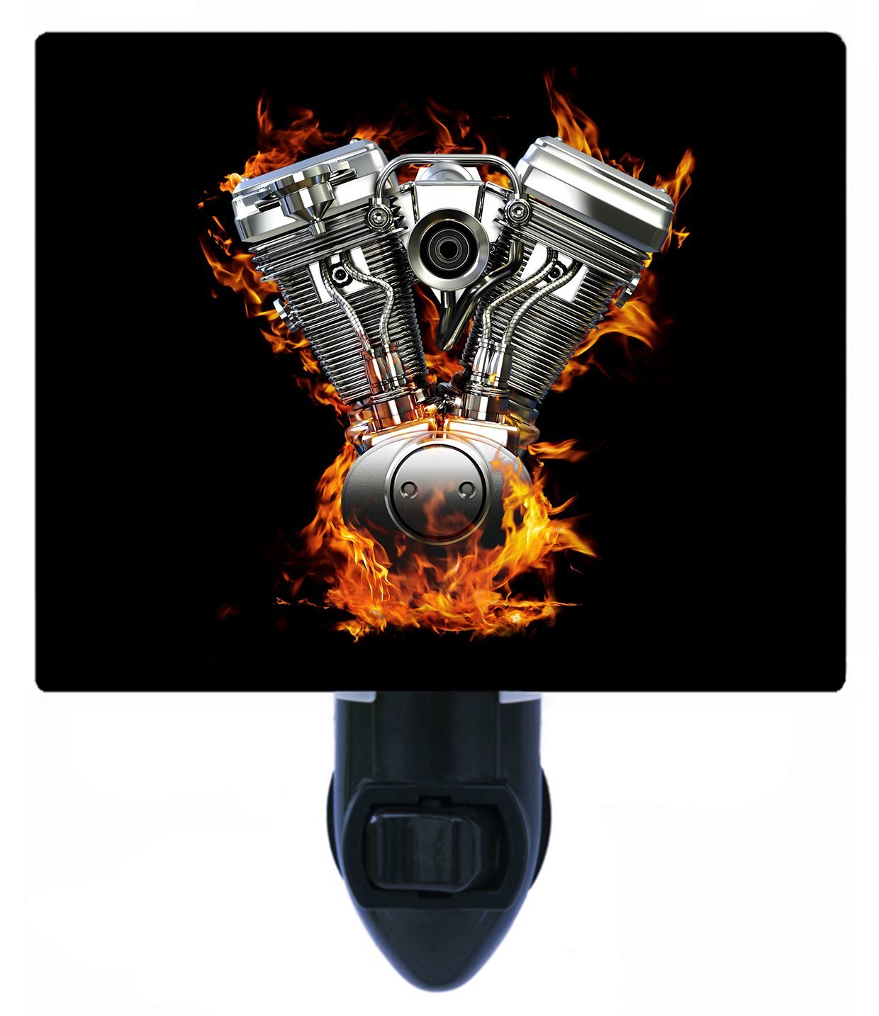 Flaming Chrome Motorcycle Engine LED Night Light - Cool Transportation-Themed Bedroom & Kids Room Decor for Nighttime Safety