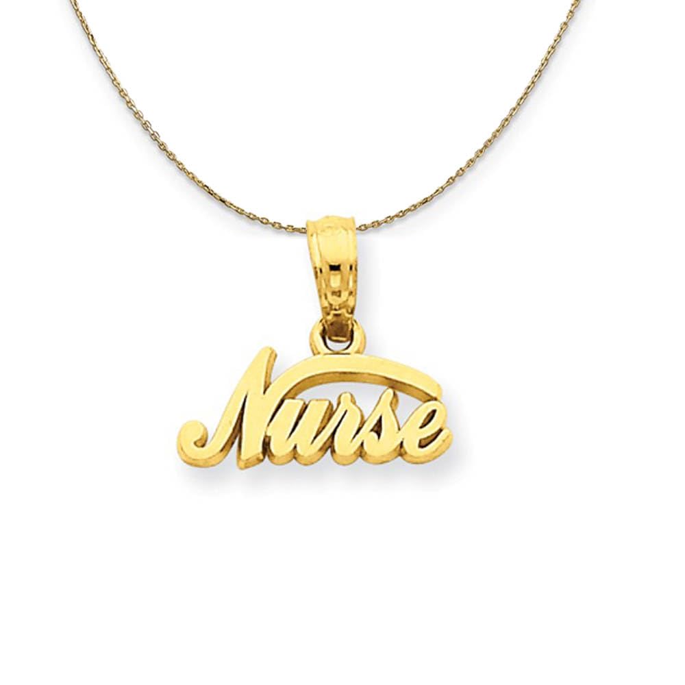 14k Yellow Gold Nurse Script Necklace - Perfect for Medical Professionals