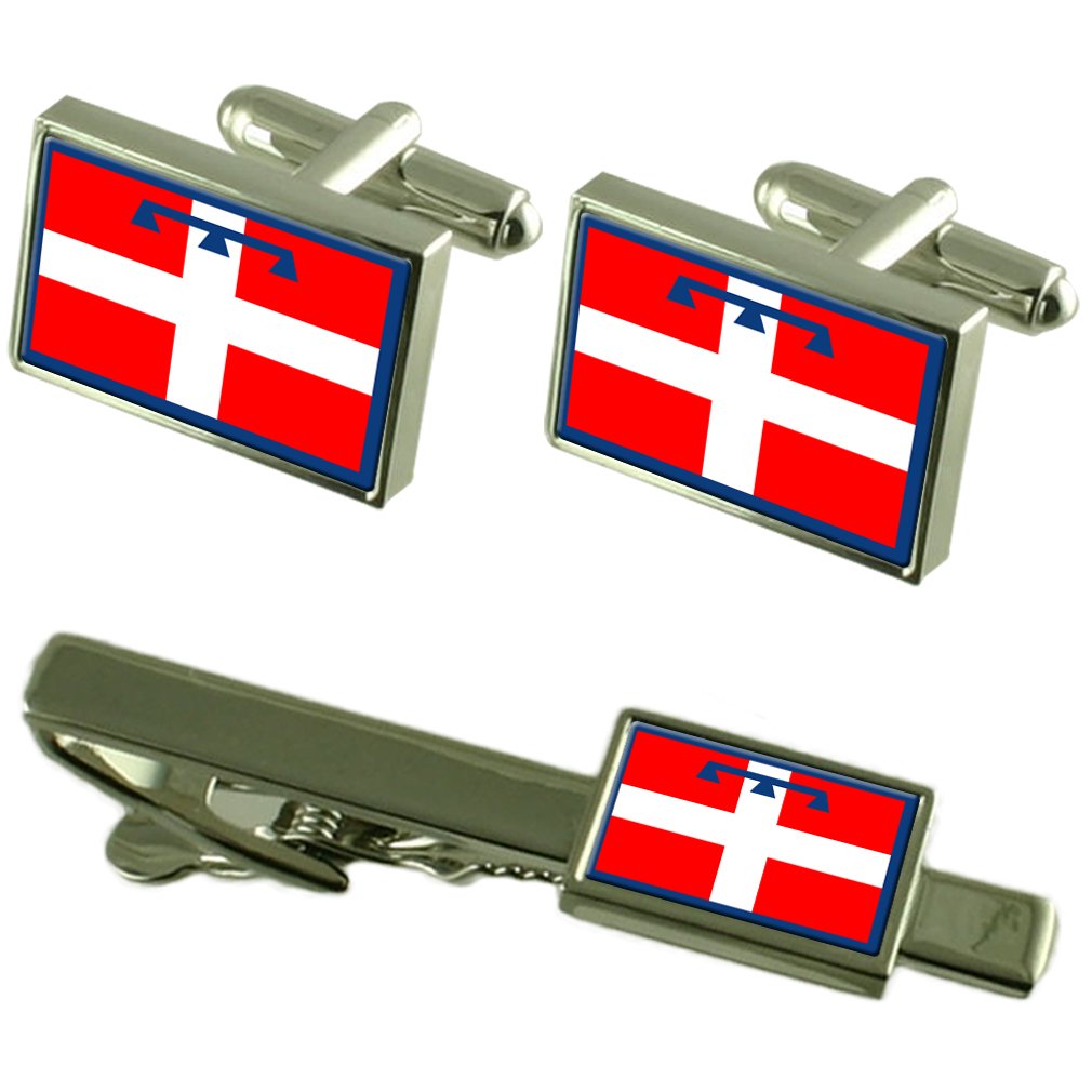 Piemonte Italy Flag Cufflinks & Tie Clip Set - Elegant Italian Flag Design for Formal Wear - Perfect Gift for Businessmen, Weddings & Special Occasions