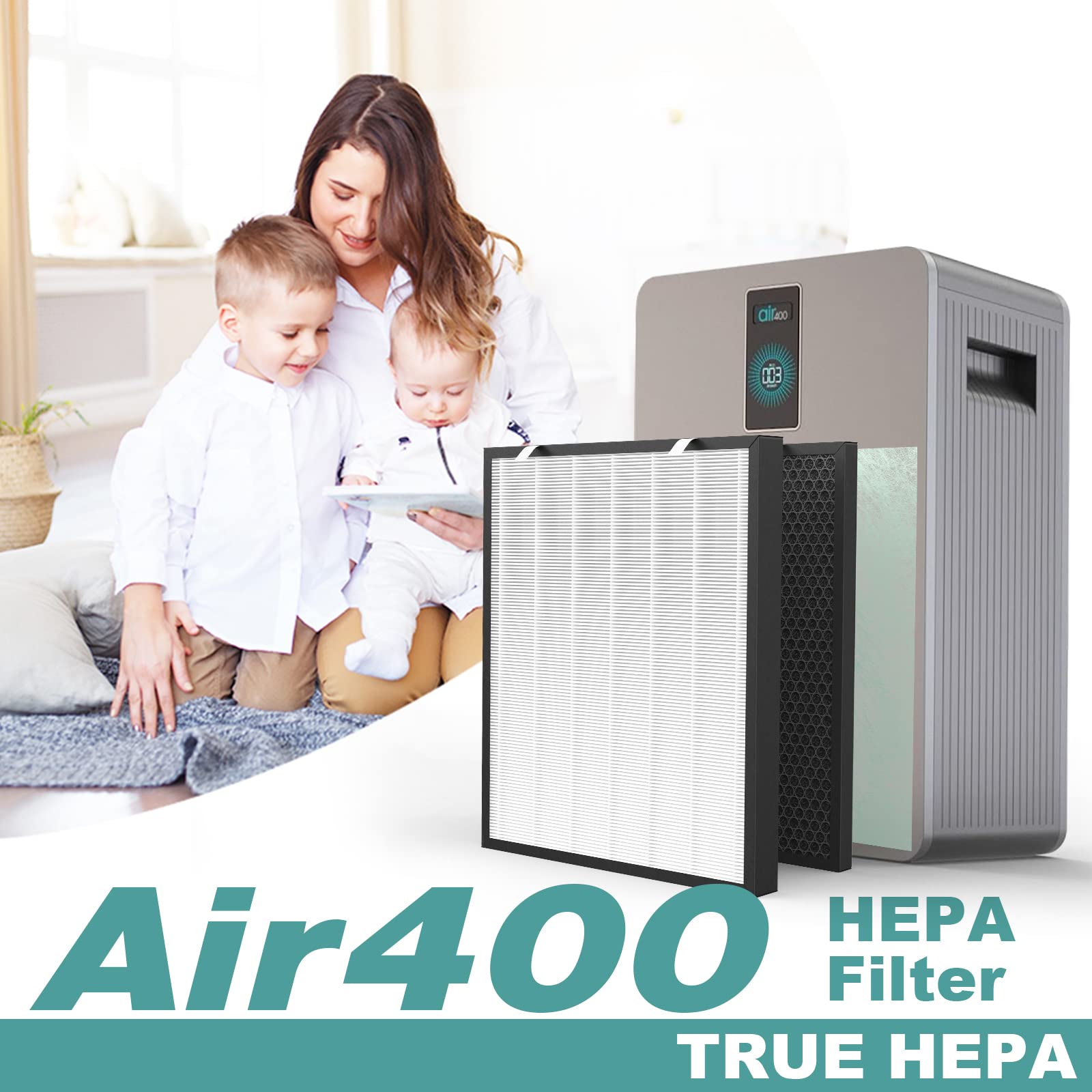 Bissell Air400 Replacement HEPA Filter - 2 True HEPA + 1 Carbon + 8 Pre-Filters - Compatible with Part# 2521, 2520, 3365 - Ideal for Allergy Relief & Air Purification in Bedrooms, Living Rooms & Offices