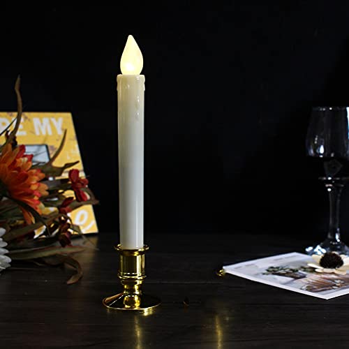 Flameless Taper Candles with Candlesticks - Battery Operated Fake Window Candles for Home Decor, Christmas, Wedding & Romantic Dinner Ambiance
