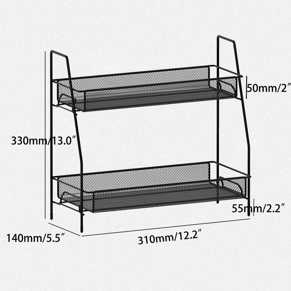 2-Tier Spice Rack Organizer - Countertop & Bathroom Shelf Organizer for Spice Jars, Sauce Bottles & Can Storage (Black) | Perfect for Kitchen Counter, Pantry & Bathroom Organization