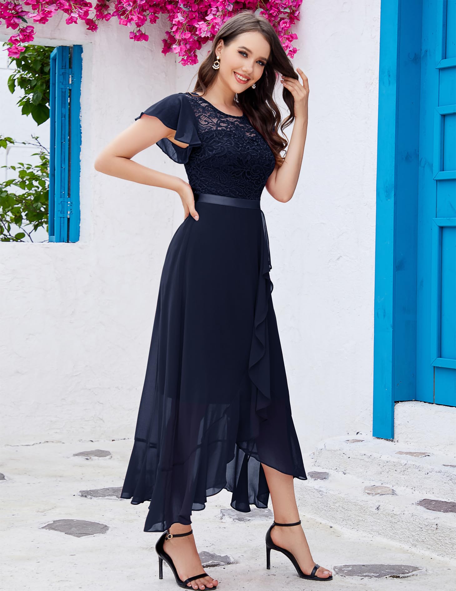 BeryLove Elegant Lace Long Prom Dress for Women - 2025 Wedding Guest Cocktail Dress with High Slit | Perfect for Formal Events, Evening Parties & Special Occasions