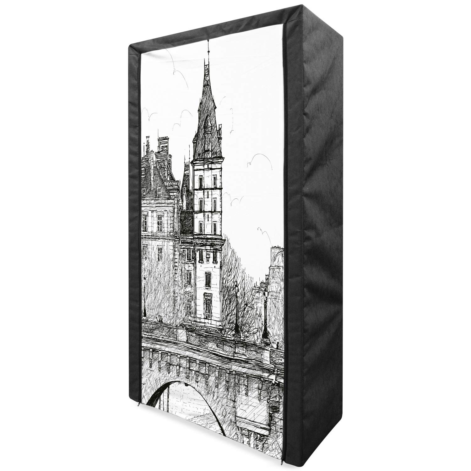 Ambesonne Paris Fabric Wardrobe - Portable Closet Organizer with Shelves, 33.5