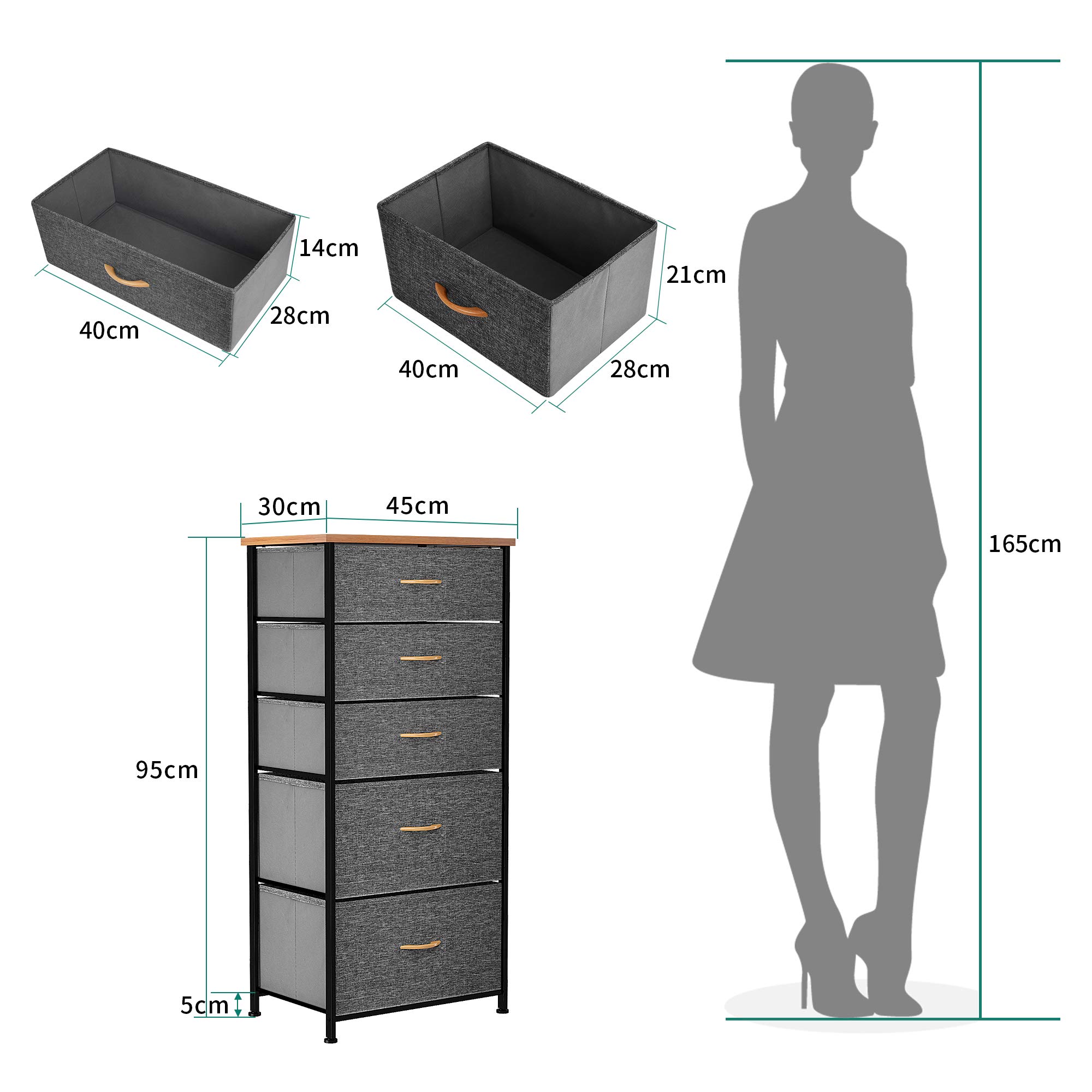 YITAHOME 5-Drawer Fabric Dresser with Wooden Top - Sturdy Steel Frame Storage Organizer for Bedroom, Living Room & Closet - Easy Pull Fabric Bins - Perfect for Home Organization & Small Space Storage