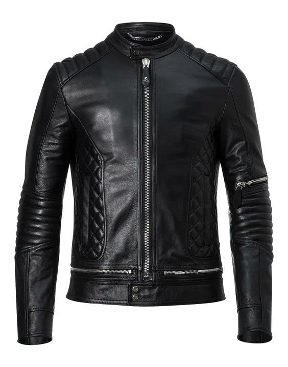 Genuine Leather Motorcycle Jacket for Men - Black Designer Biker Jacket - Perfect for Riding, Casual Wear & Outdoor Adventures