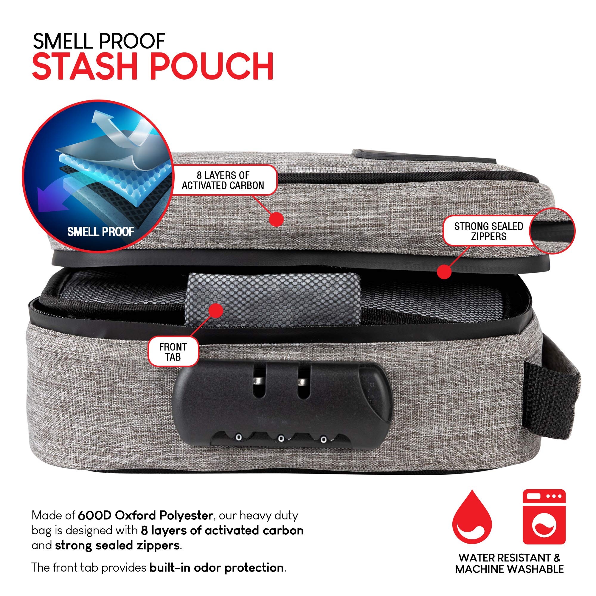 Smell Proof Storage Pouch - Odor Resistant Polyester Container with Secure 3-Digit Combination Lock & Padded Handle - Portable Travel Bag for Cannabis, Medicine, Valuables - Perfect for Hiking, Camping & Air Travel