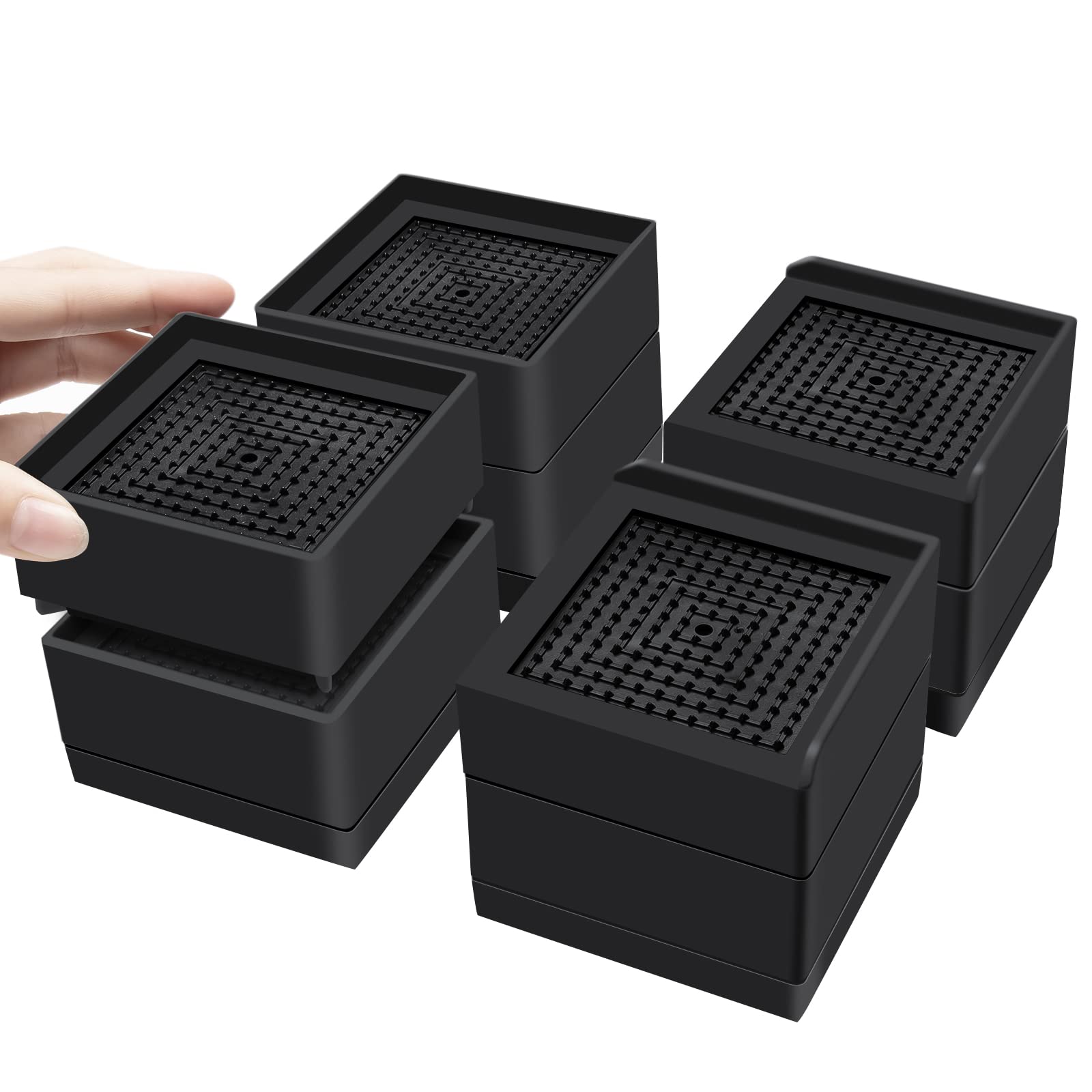 8 Pack Heavy Duty Adjustable Plastic Bed Risers - 2 or 4 Inch Furniture Risers with Non-Slip Mats for Bed, Desk, Sofa - Perfect for Dorm Rooms, Home Office & Small Space Furniture Elevation