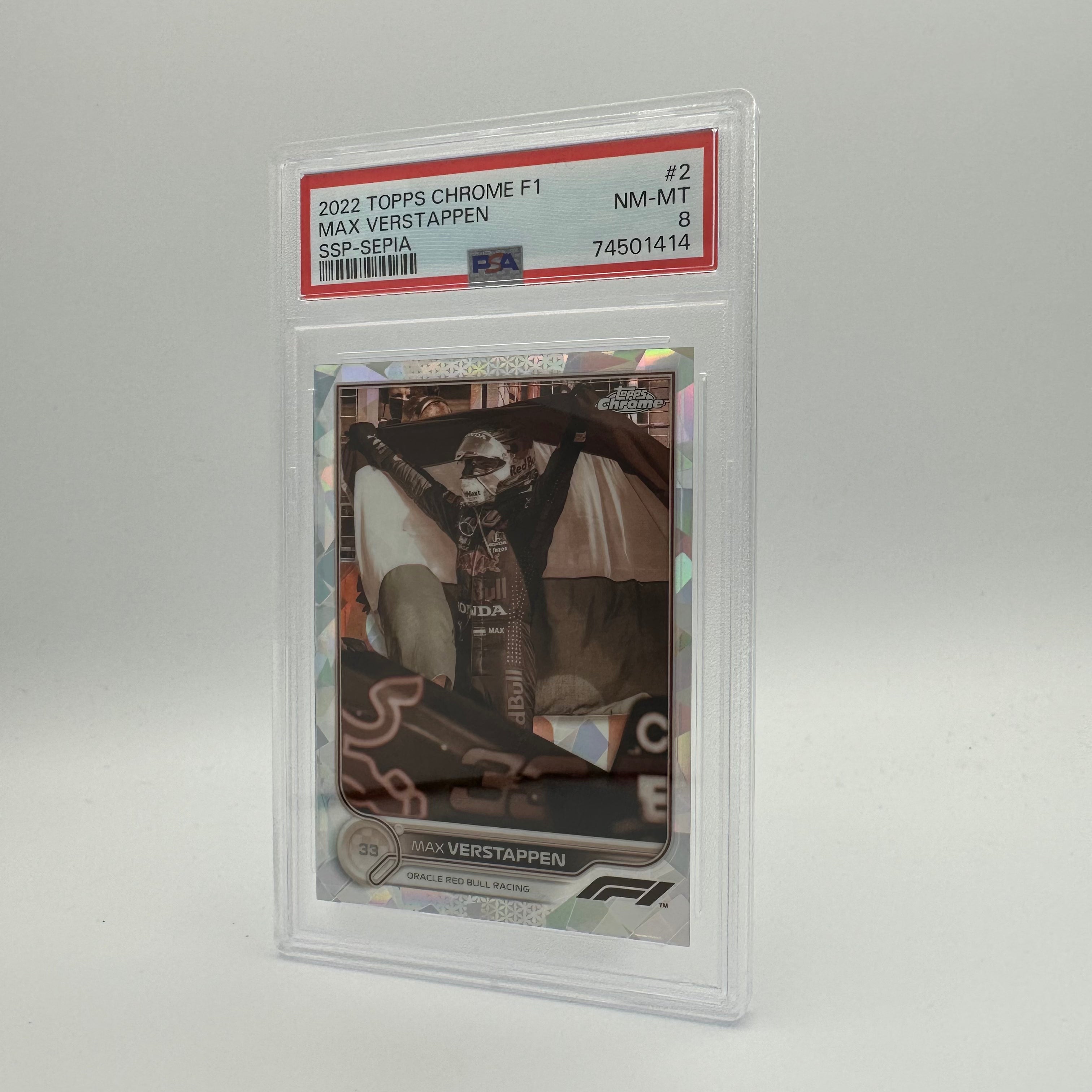 PSA 8 Graded MAX VERSTAPPEN #2 SAPPHIRE EDITION SSP SEPIA /100 - Rare Trading Card for Collectors & Sports Fans - Perfect for Display, Investment & Memorabilia