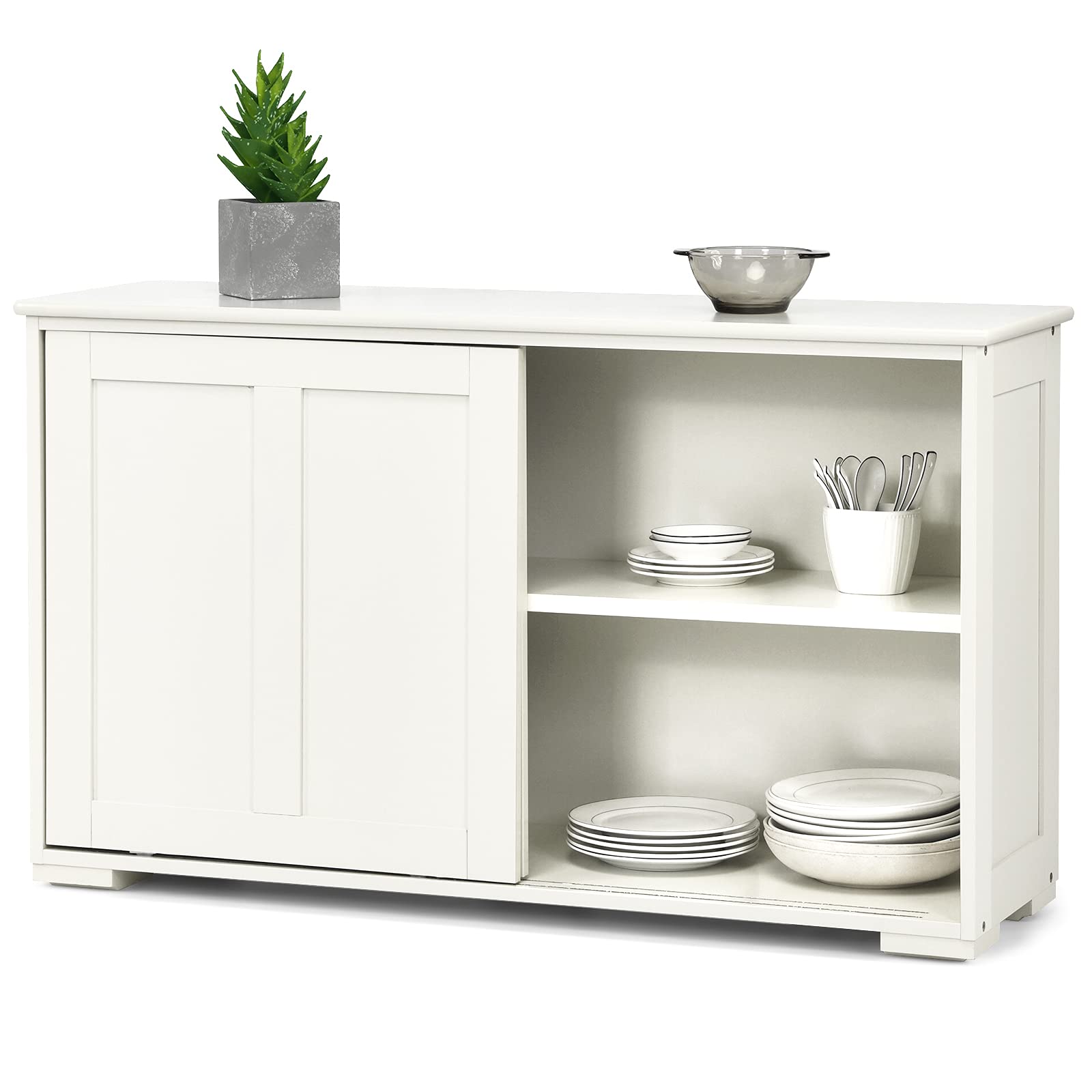 GLACER Buffet Cabinet with Adjustable Shelves & 2 Sliding Doors - Stackable Kitchen Storage Cabinet, Coffee Bar Console, Sideboard for Dining Room, Living Room, Entryway & Hallway - Perfect for Home Organization & Entertaining (White)