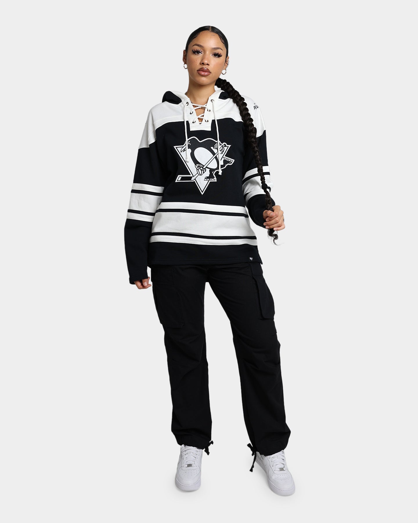 47 Brand Pittsburgh Penguins Superior Lacer Hoodie - Men's NHL Hockey Pullover Sweatshirt (Jet Black) - Perfect for Game Day, Tailgating & Casual Wear