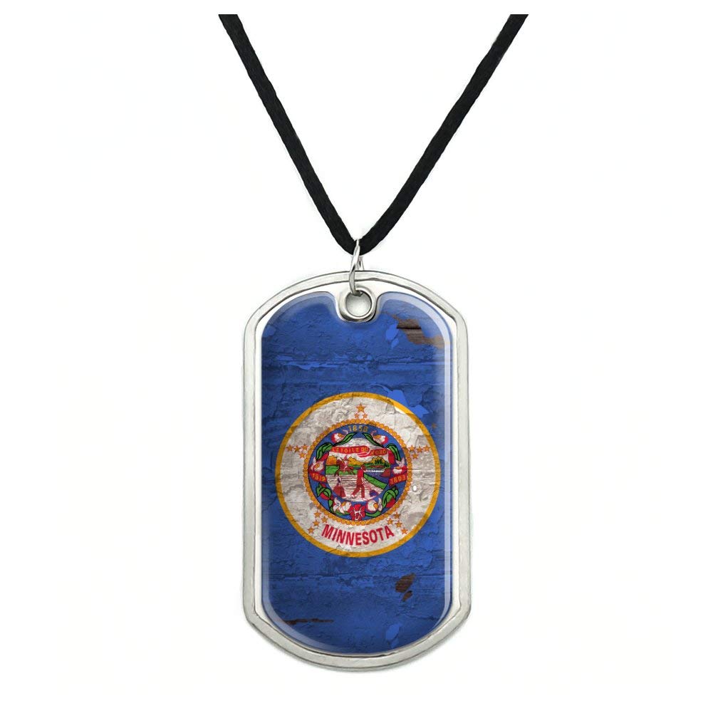 Vintage Minnesota State Flag Dog Tag Necklace - Distressed Rustic USA Military Style Pendant with Adjustable Cord - Perfect for Outdoor Adventures, Patriotic Gifts & Military Apparel