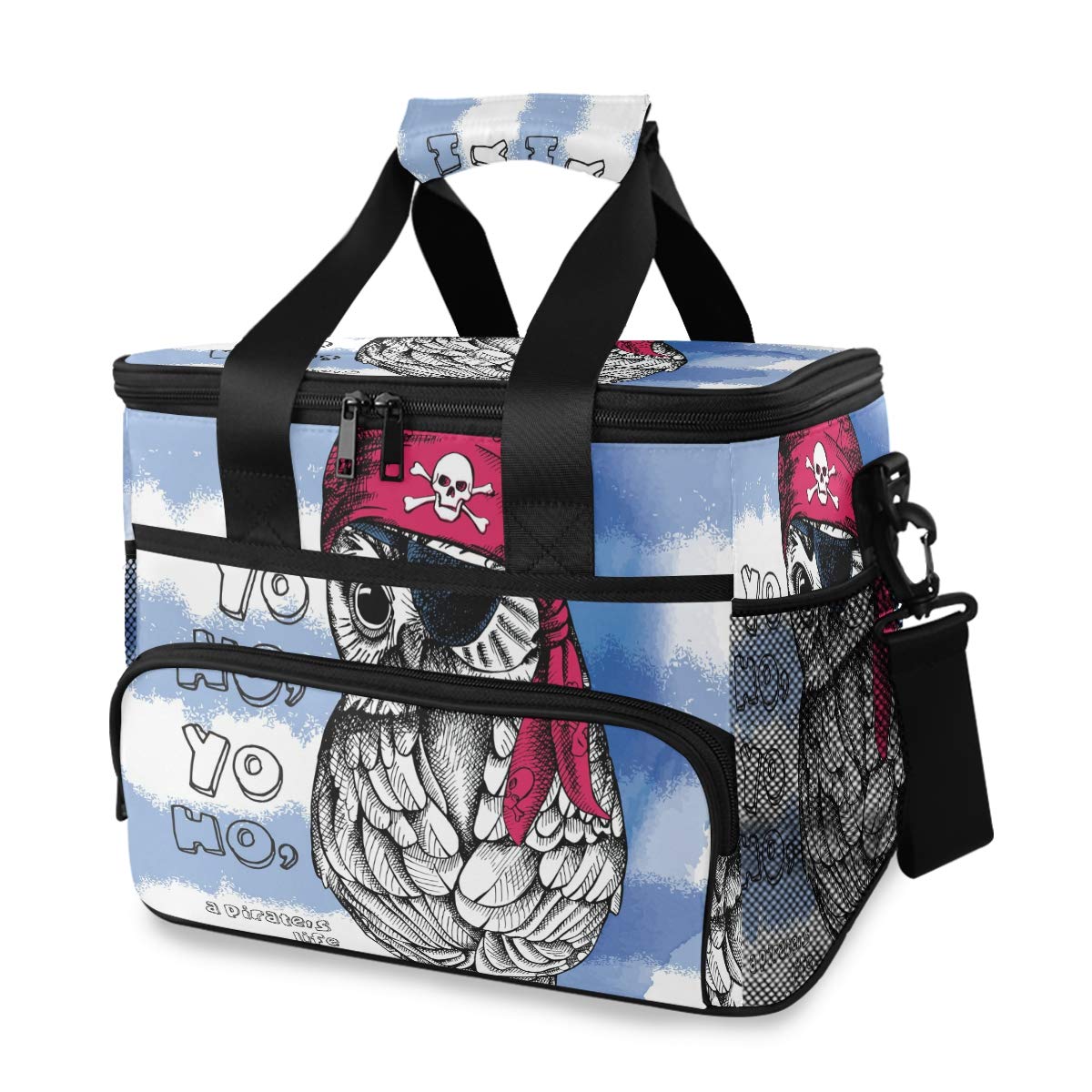 TropicalLife 24-Can Insulated Cooler Lunch Bag - Pirate Owl Design, 15L Portable Grocery & Travel Cooler for Beach, Picnic, Camping, and Outdoor Adventures