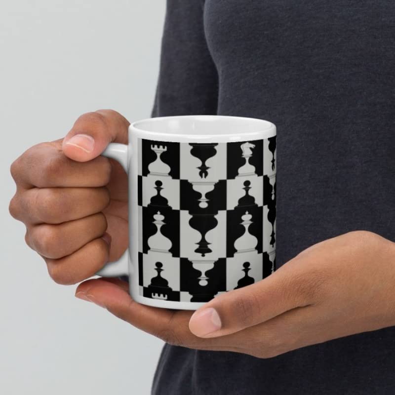 RISH Ceramic Coffee & Tea Mug 350ml with Chess Design - Perfect for Office, Home, or Gifts - Elegant Chess Name Printed Cup for Hot & Cold Beverages