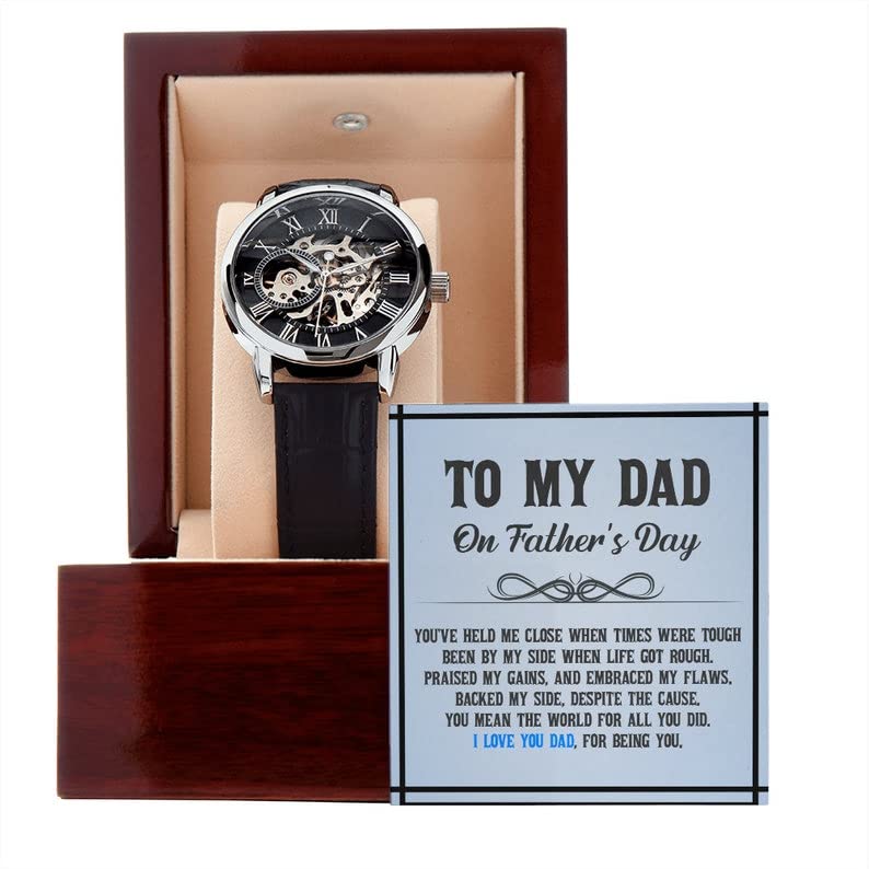 Luxury Openwork Men's Watch with Special Message Card - Perfect Father's Day Gift, Mahogany Style Watch for Dad | Ideal for Gifting, Formal Occasions & Daily Wear