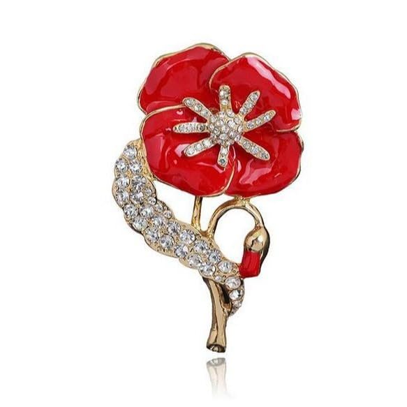 Elegant Rhinestone Poppy Flower Brooches - Vintage Remembrance Day Lapel Pins for Veterans Day & Memorial Day - Perfect Gift for Military Appreciation, Weddings, and Formal Events