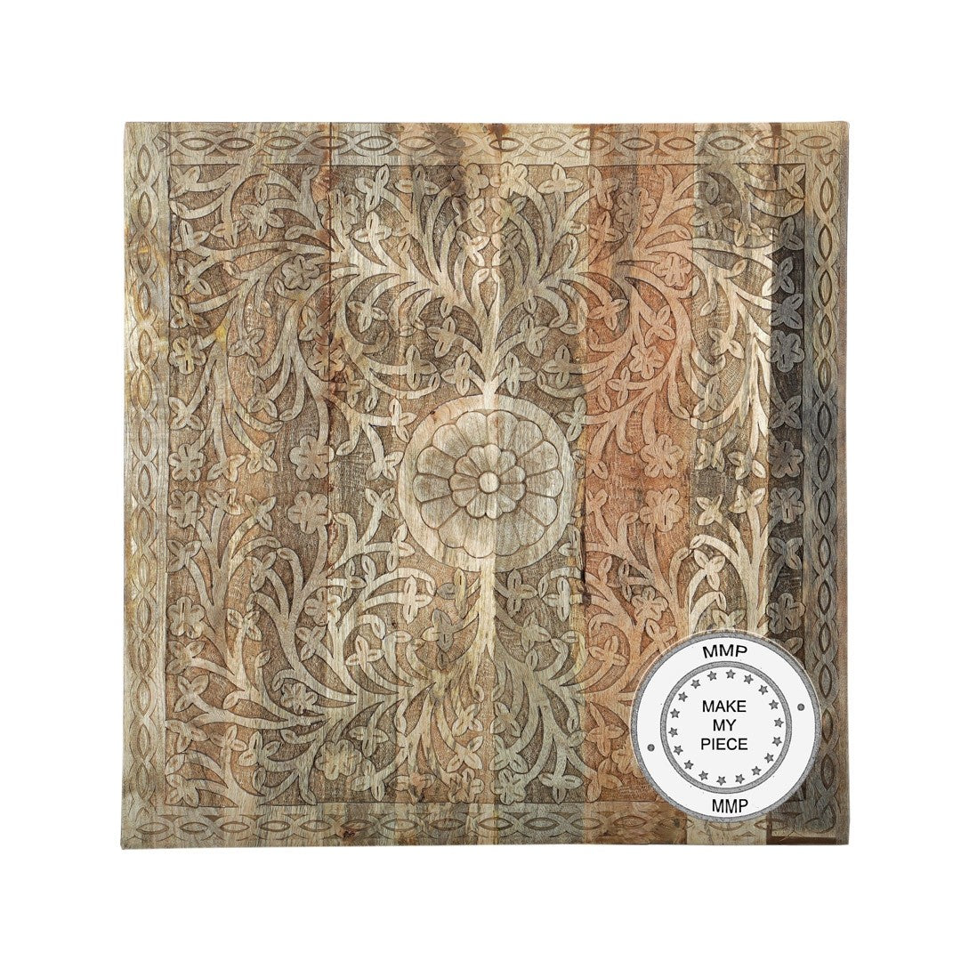 Hand Carved Indian Wooden Bedhead Panel - Natural Teak Wood Headboard for Bedroom Decor - Perfect for Boho, Rustic, and Ethnic Style Home Interiors