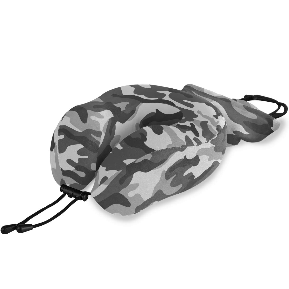ALAZA Memory Foam Travel Pillow - Gray Military Camouflage Neck Support Pillow for Airplane, Car & Office - Soft, Comfortable & Washable with Snap Clip - Perfect for Long Flights, Road Trips & Work Breaks