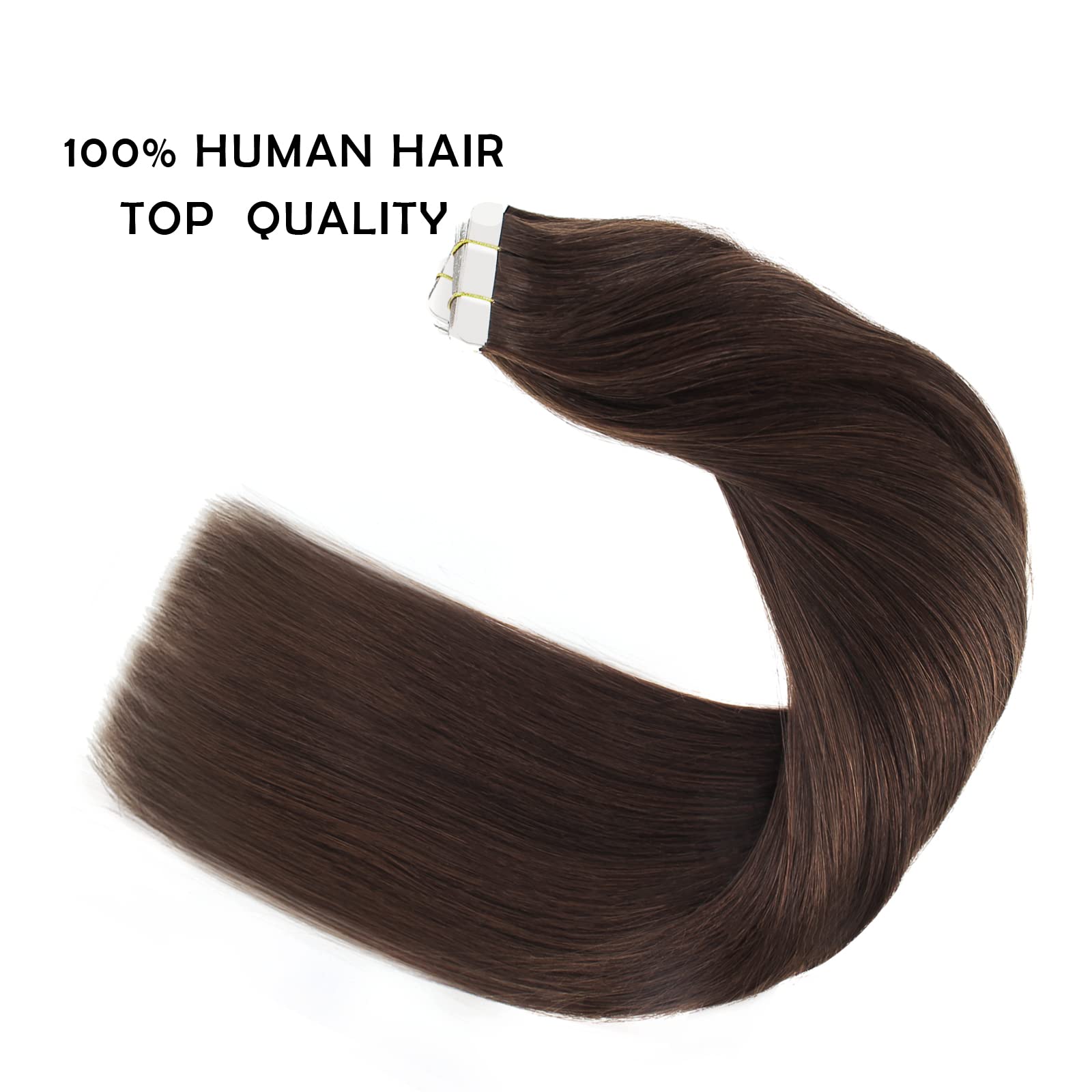 20 Inch Dark Brown Remy Human Hair Tape in Extensions - Long Straight Invisible Skin Weft, 50g Semi-Permanent (20 Pieces, #2) for Natural Volume & Length - Perfect for Weddings, Parties & Daily Styling