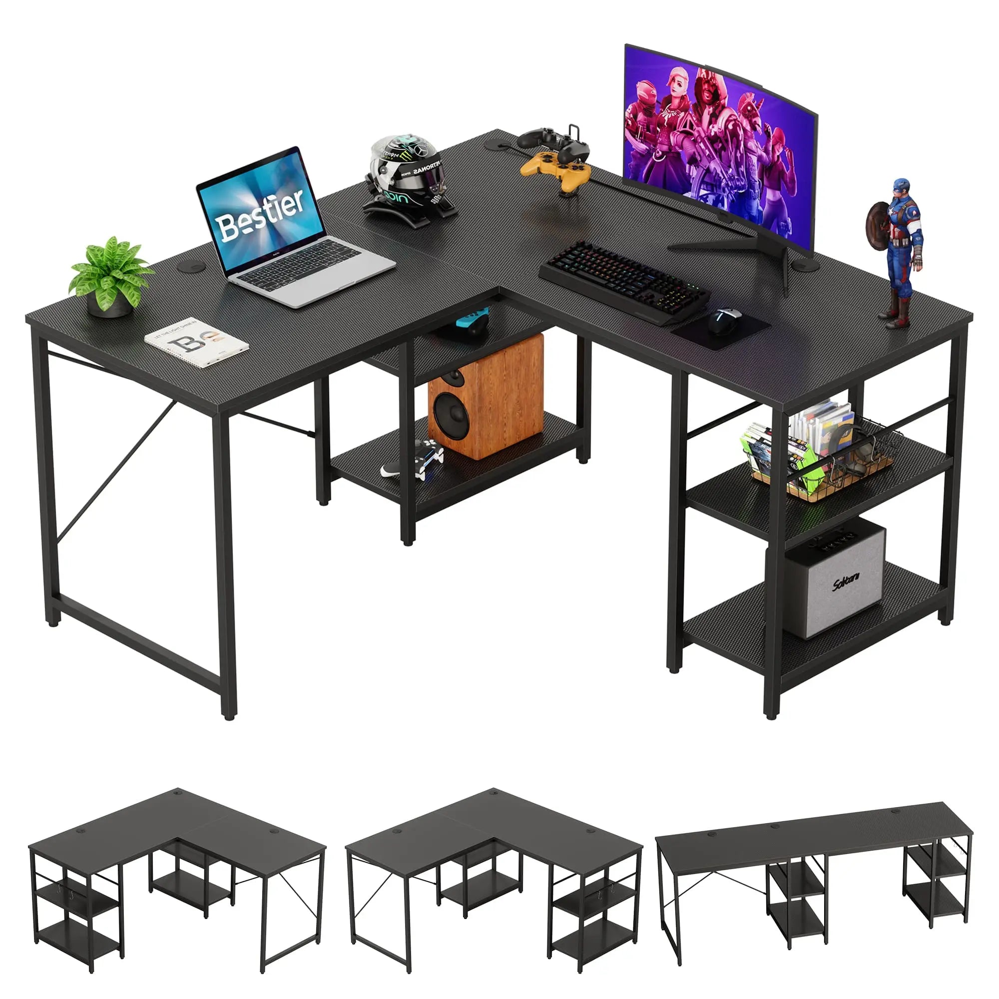 Bestier 86 Inch L-Shaped Computer Desk for Two - Home Office Gaming & Workstation with Large Workspace - Perfect for Couples, Roommates & Small Spaces