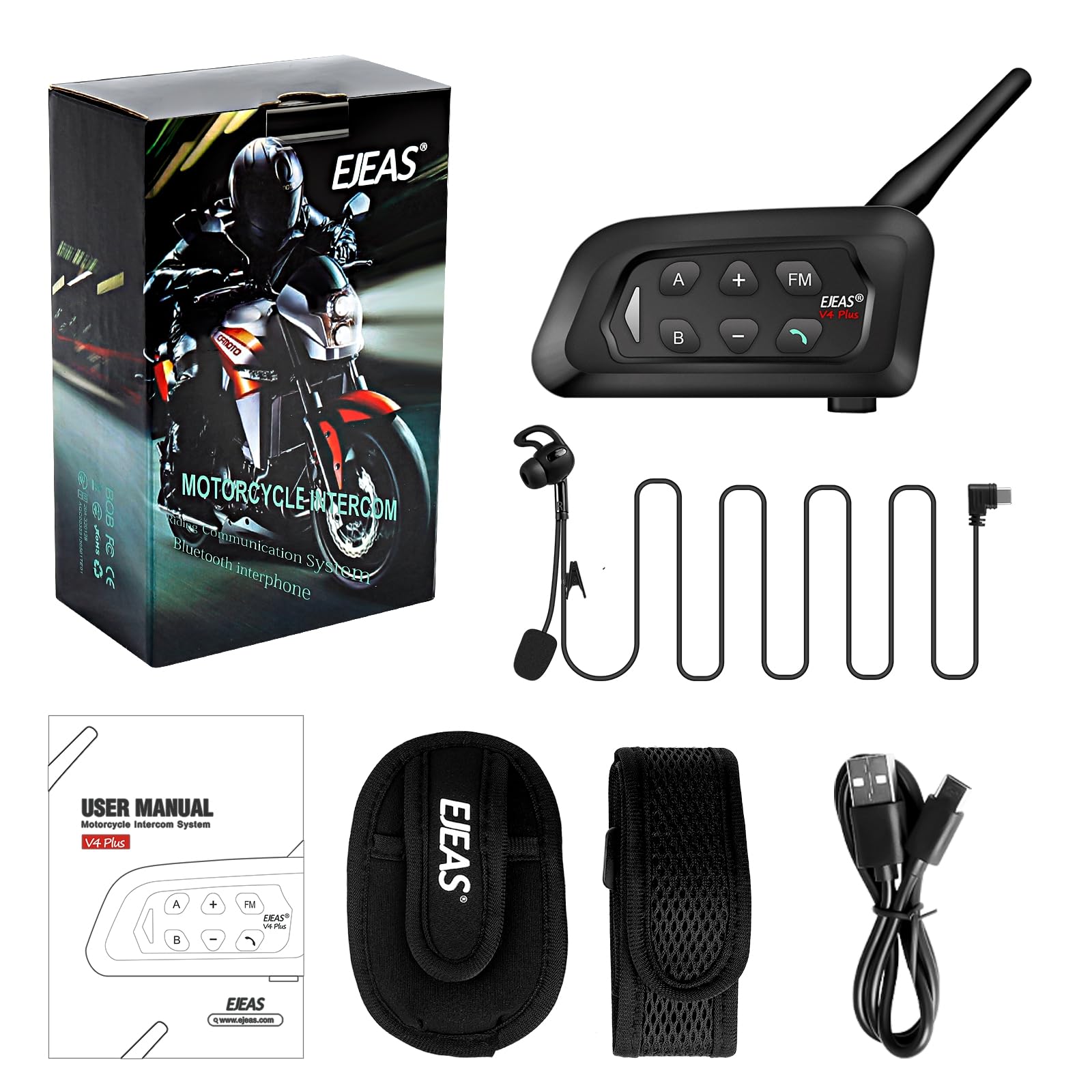 EJEAS V4C Plus Professional Football Referee Headset - Bluetooth 5.1 Wireless Communication System with Noise Cancelling, Waterproof Design & FM Radio for 4-Person Team (Includes Armband) - Perfect for Soccer Matches, Sports Events & Group Coordination