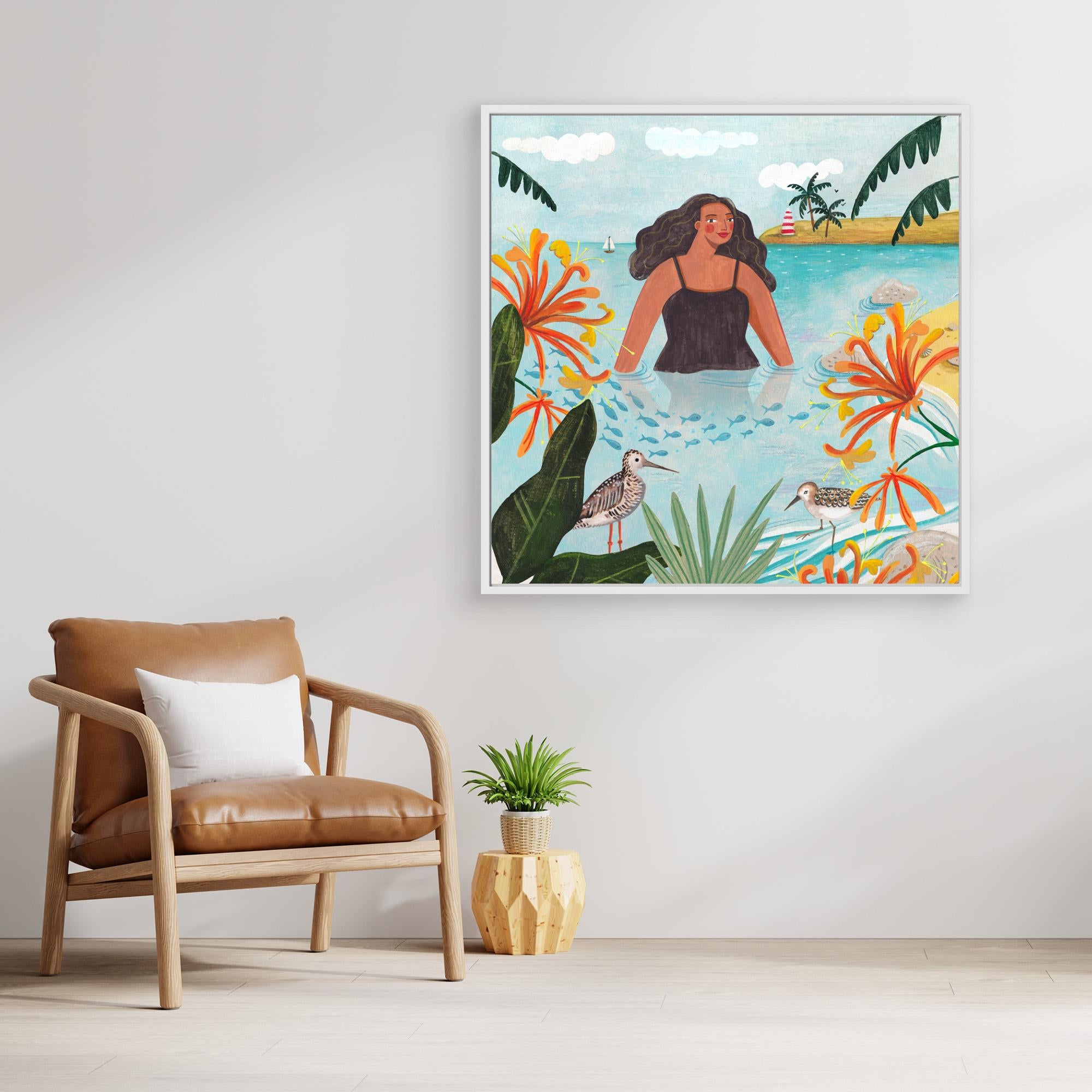 Caroline Bonne Müller 'Walking in the Sea' Canvas Art Print - Coastal Wall Decor for Beach House, Living Room & Bedroom