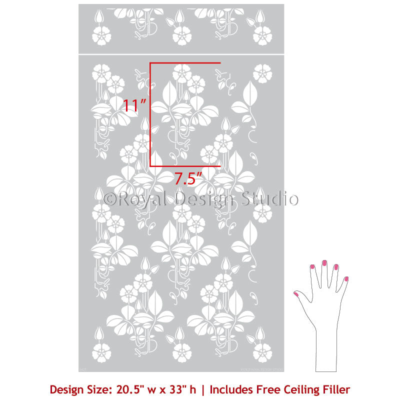 English Cottage Flower Wall Stencil - Reusable DIY Painting Template for Home Decor, Nursery, Bedroom & Living Room - Floral Botanical Design for Walls, Furniture & Crafts