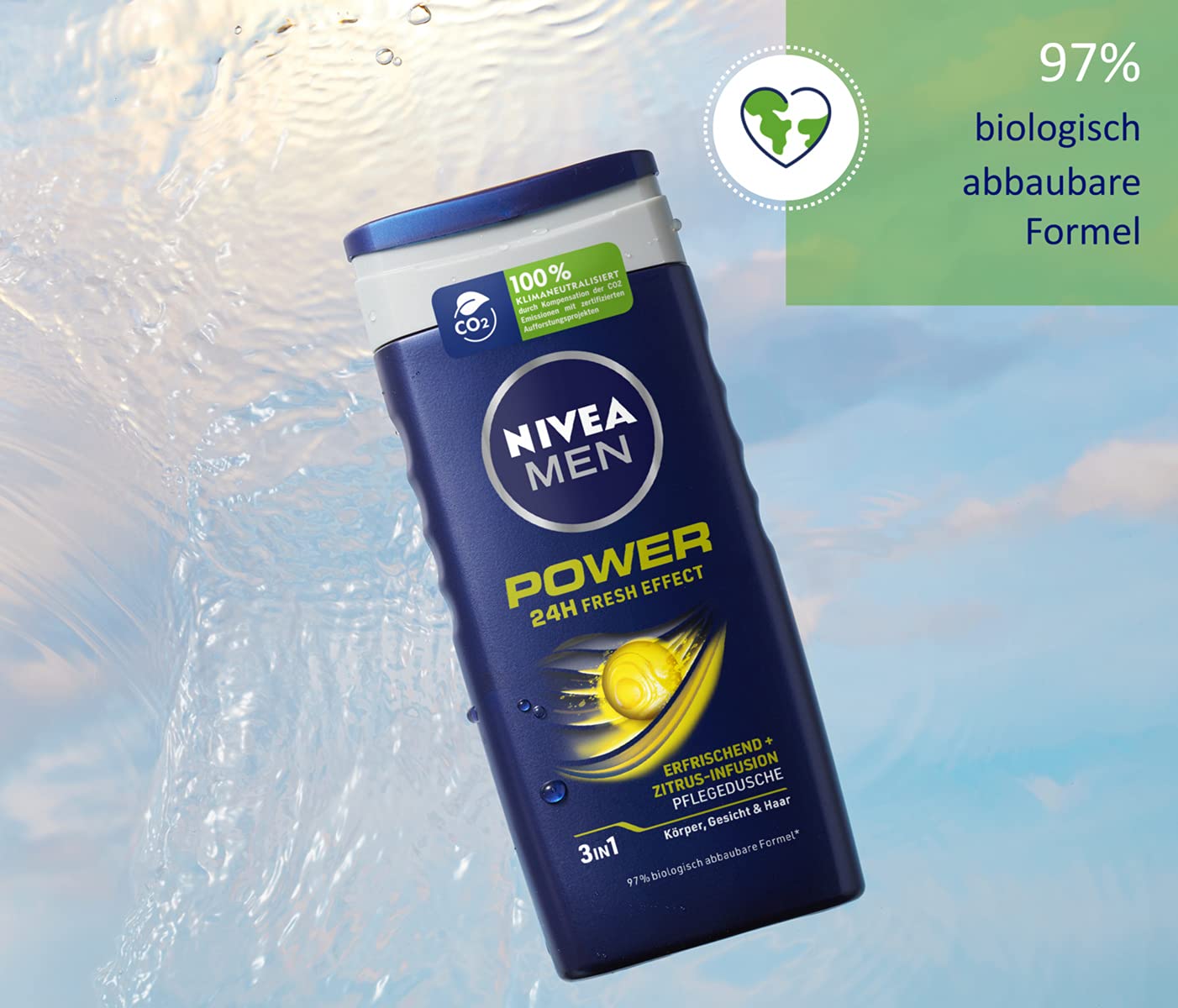 Nivea Men Power Fresh Shower Gel - 250ml | Refreshing & Invigorating Body Wash for Men | Perfect for Post-Workout & Morning Shower Routine