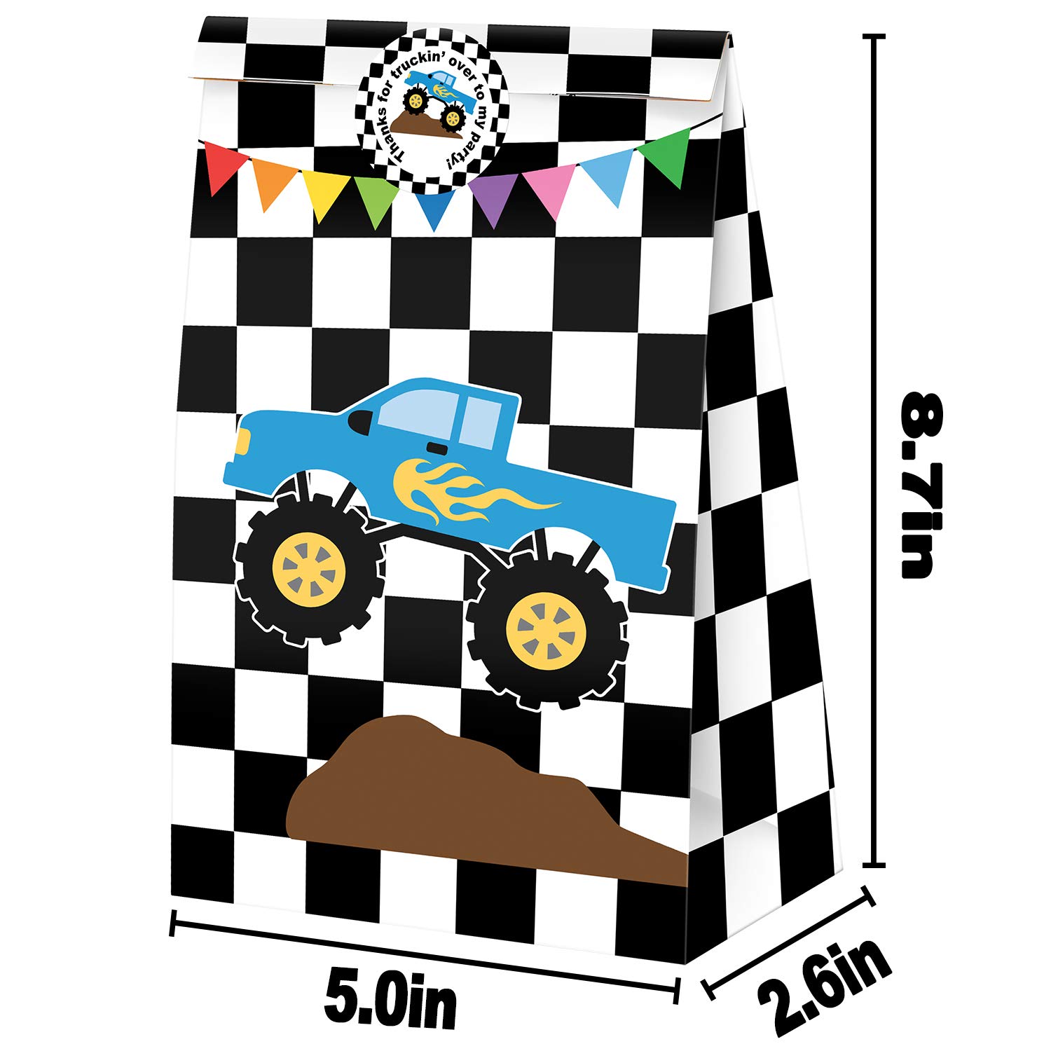 24 Pack Monster Truck Party Favor Bags with Stickers - Bulk Goodie Gift Treat Bags for Kids Birthday Party Supplies - Perfect for Monster Truck Themed Birthday, School Events & Carnival Prizes