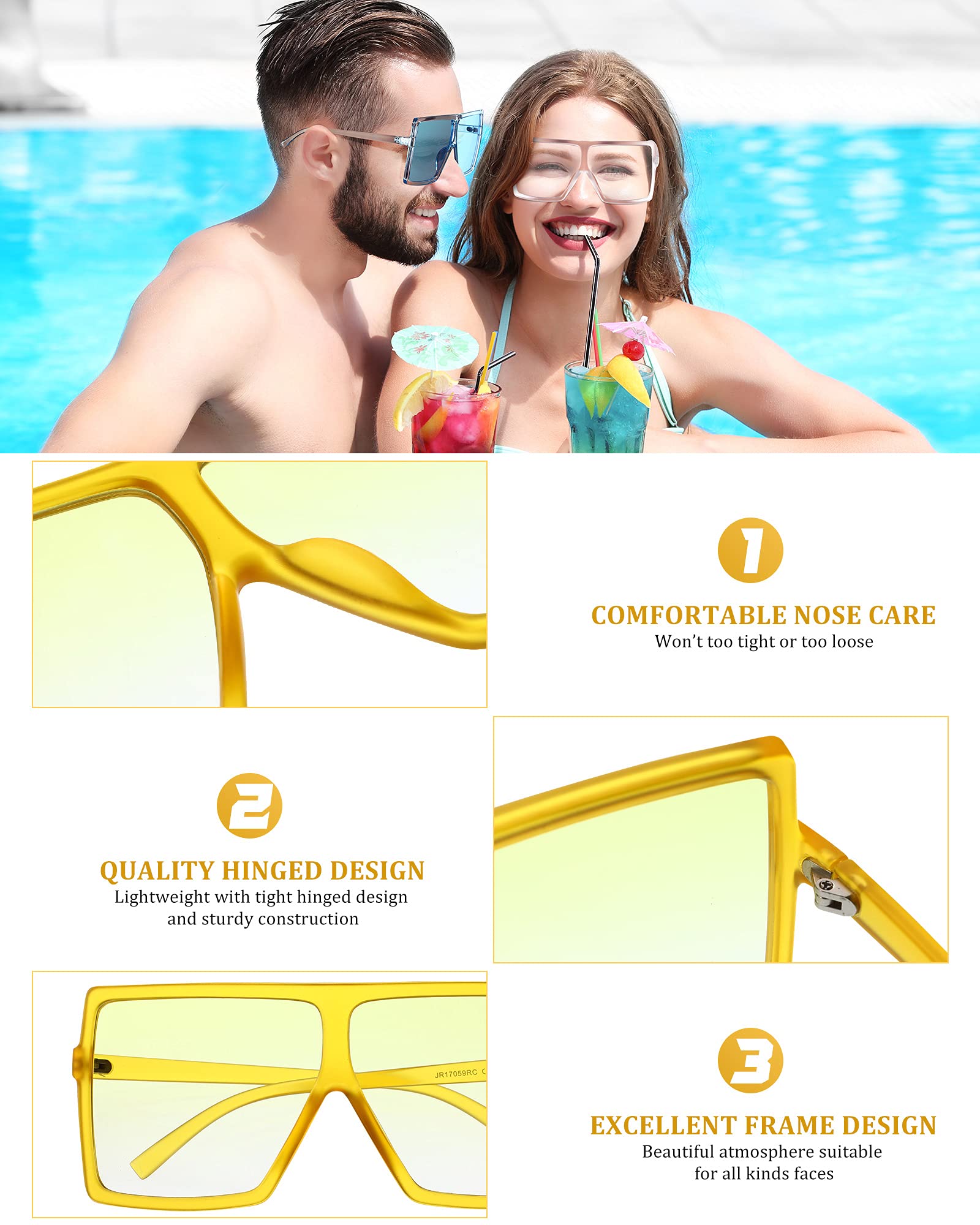 Frienda 20 Pairs Square Oversized Sunglasses for Women & Men - Fashionable Flat Top Shades in 20 Stylish Designs | Perfect for Beach, Driving & Outdoor Activities