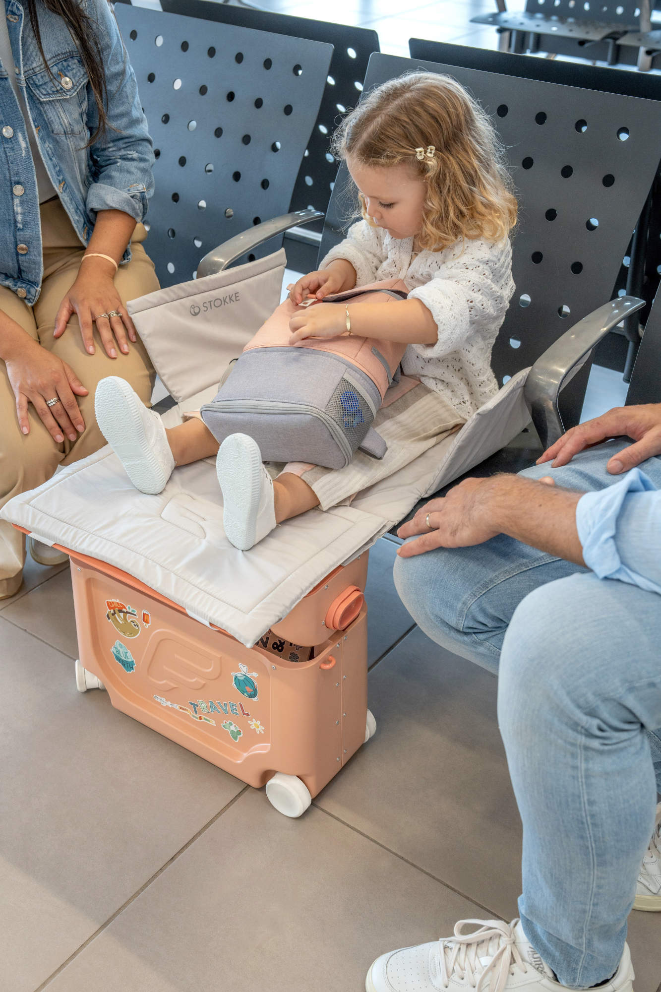 Stokke JetKids BedBox - Convertible Toddler Travel Bed & Ride-On Suitcase for Airplanes & Cars | Perfect for Family Vacations & Sleepovers