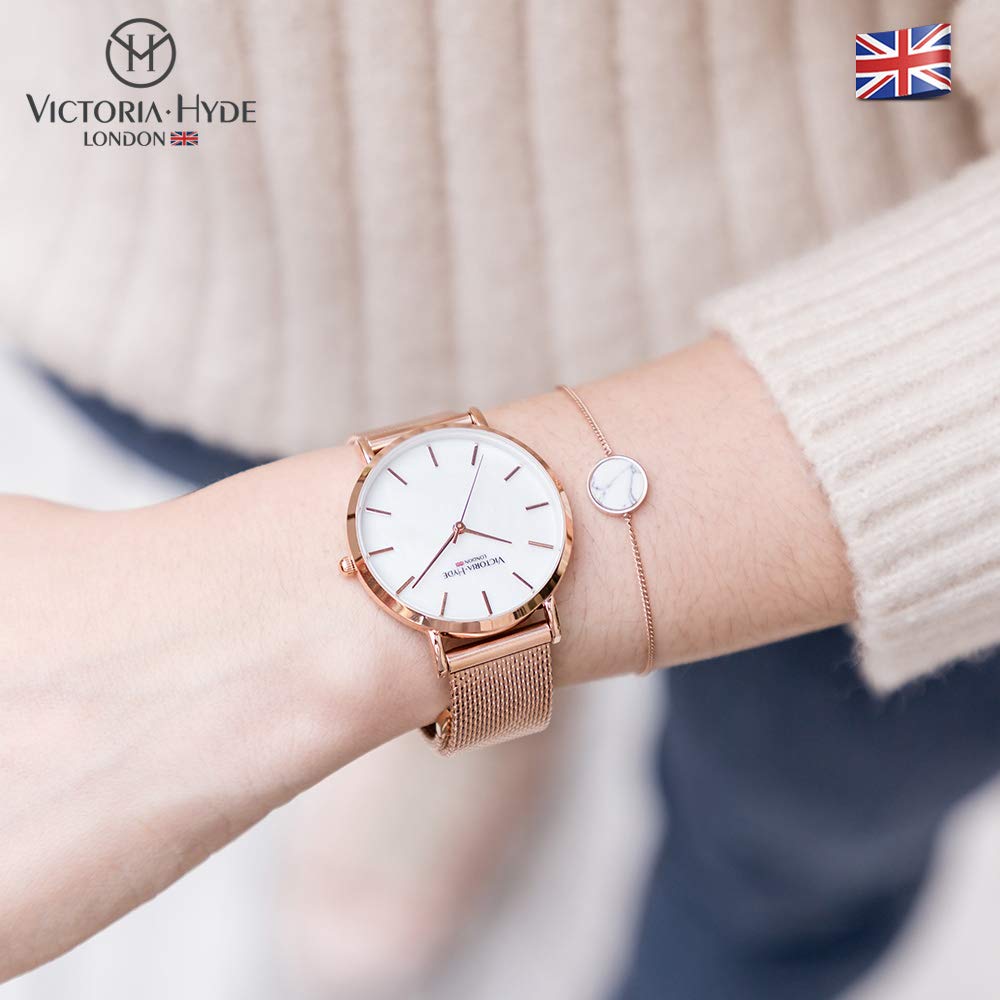 VICTORIA HYDE Women's Fashion Watch & Bracelet Set - Analog Quartz Movement, Stainless Steel Mesh Band & Leather Strap - Perfect for Office, Party & Everyday Wear