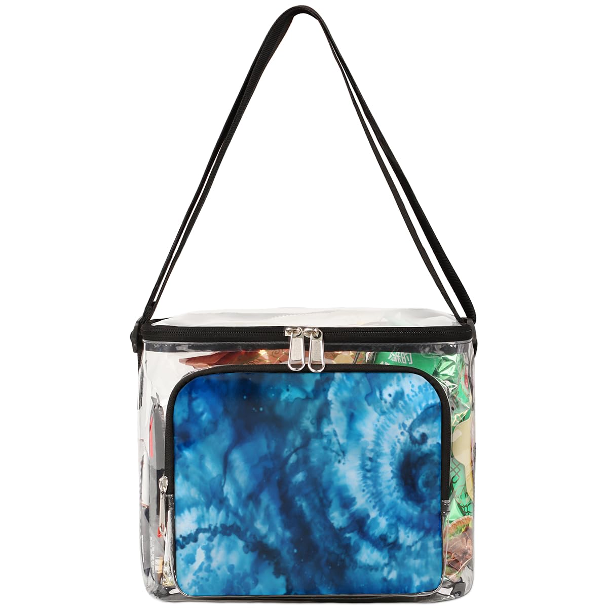 Swirl Tie Dye Clear Tote Bag with Handles - Blue Swirl Design Transparent Crossbody Shoulder Bag for Lunch, Beach & Outdoor Activities | Perfect for Travel, Picnics, Concerts & Sports Events | Stadium Approved Multipurpose Bag