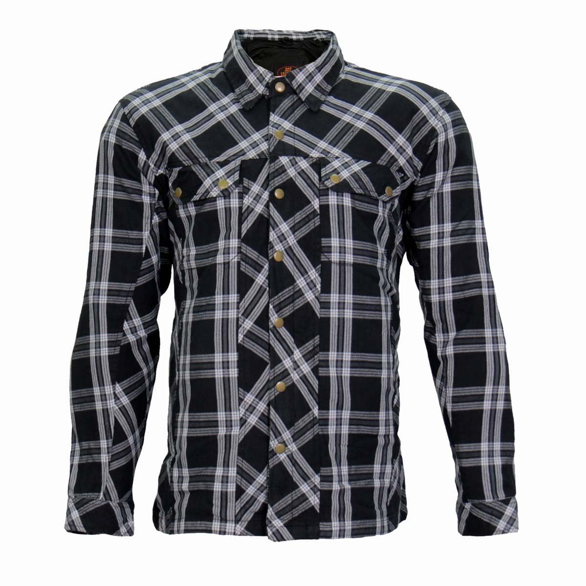 Hot Leathers JKM3002 Men's Black & White Flannel Motorcycle Shirt Jacket with CE Armor Protection - Medium Size | Riding Gear for Harley, Cruiser & Adventure Bikes