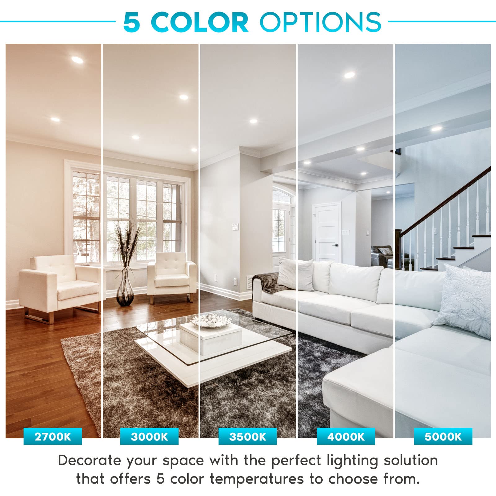 LUXRITE 4 Inch LED Recessed Can Lights 14W (75W Equivalent) - 5 Color Temperatures 2700K-5000K - 950 Lumens - Dimmable Retrofit Kit - Wet & IC Rated - Energy Star & ETL Certified (4 Pack) - Perfect for Kitchens, Bathrooms & Living Room Ceiling Lighting