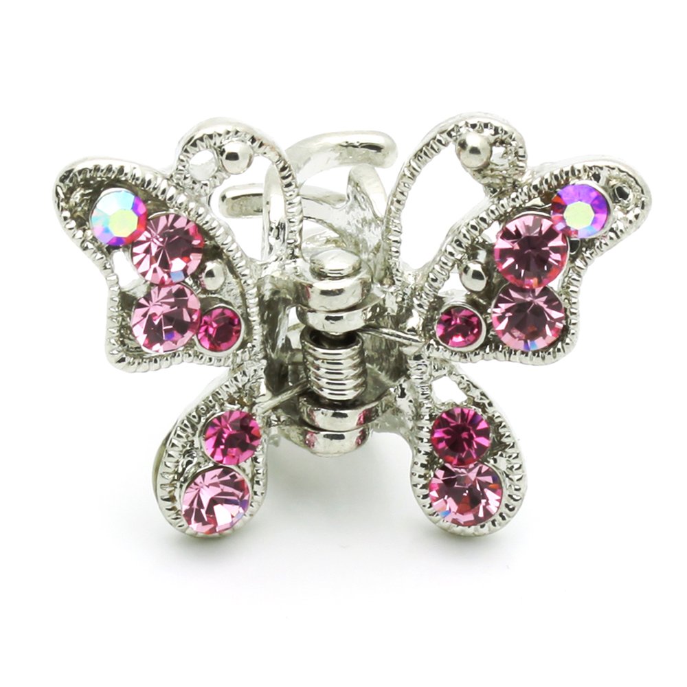 Vintage Butterfly Rhinestone Crystal Hair Claw Clips - Small Decorative Hair Jaw Clips Set of 2 in Pink | Perfect for Bridal, Prom, Party & Everyday Hairstyles