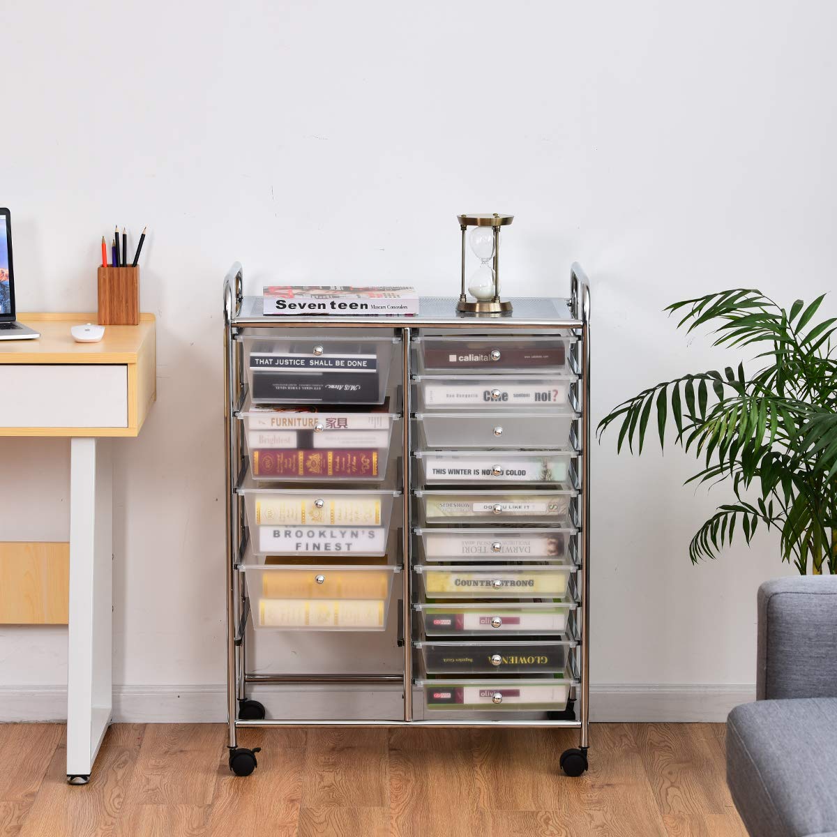 FANTASK 15-Drawer Rolling Storage Cart with Wheels - Multipurpose Mobile Craft Organizer for Scrapbooking, School Supplies, Office & Home Organization - Perfect for Art Rooms, Classrooms, and Workspaces