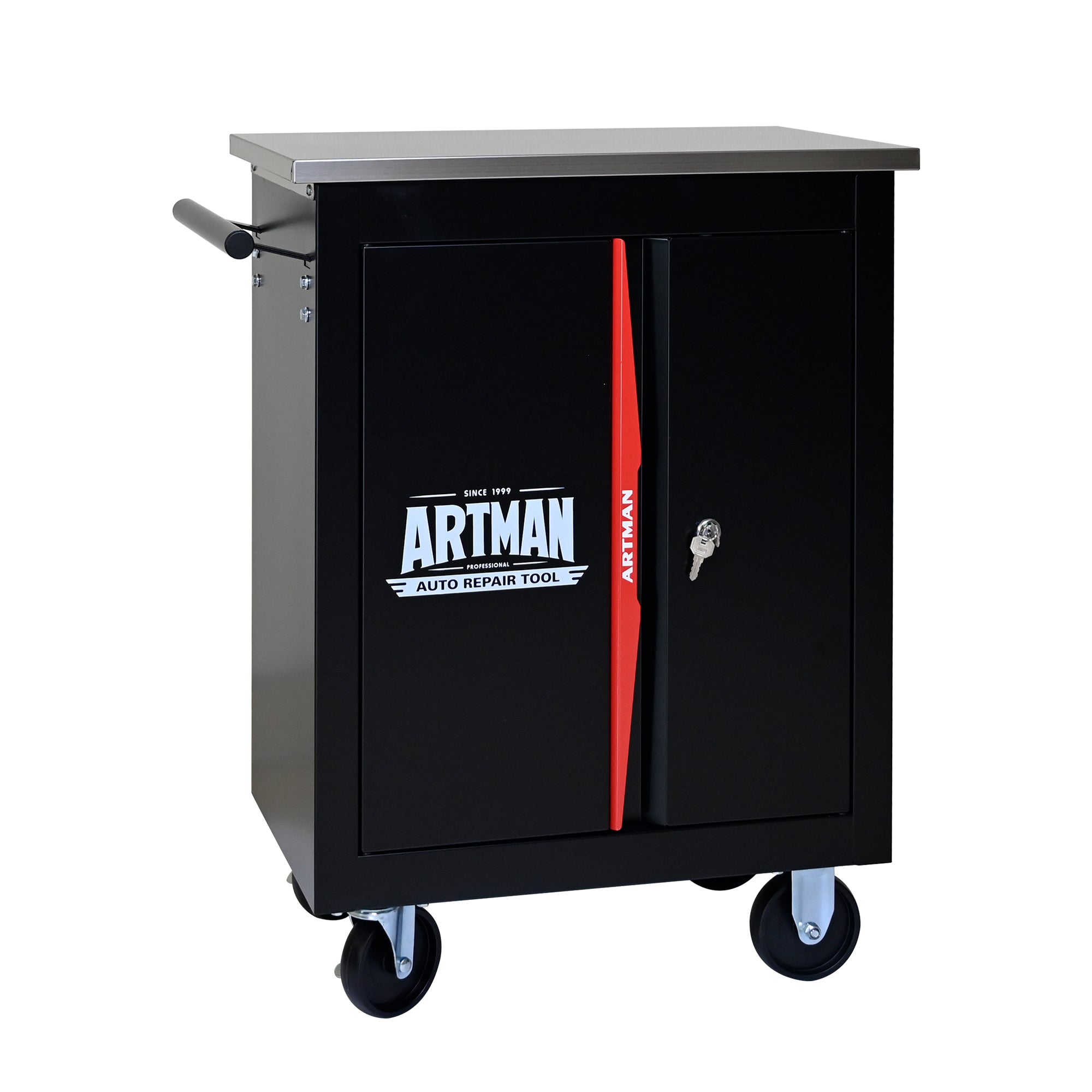 Double Door Clapboard Multi-Function Tool Cart - Black & Red | Heavy Duty Rolling Utility Cart for Workshop, Garage & Home Organization