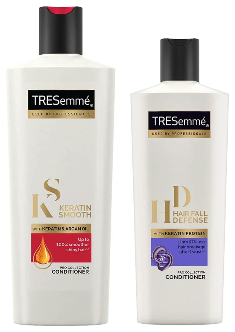TRESemme Keratin Smooth Conditioner 335ml & Hair Fall Defense Conditioner 190ml - Keratin Infused for Stronger, Longer Hair - Reduces Breakage & Repairs Damage - For Men & Women - Perfect for Daily Hair Care & Salon-Quality Results at Home