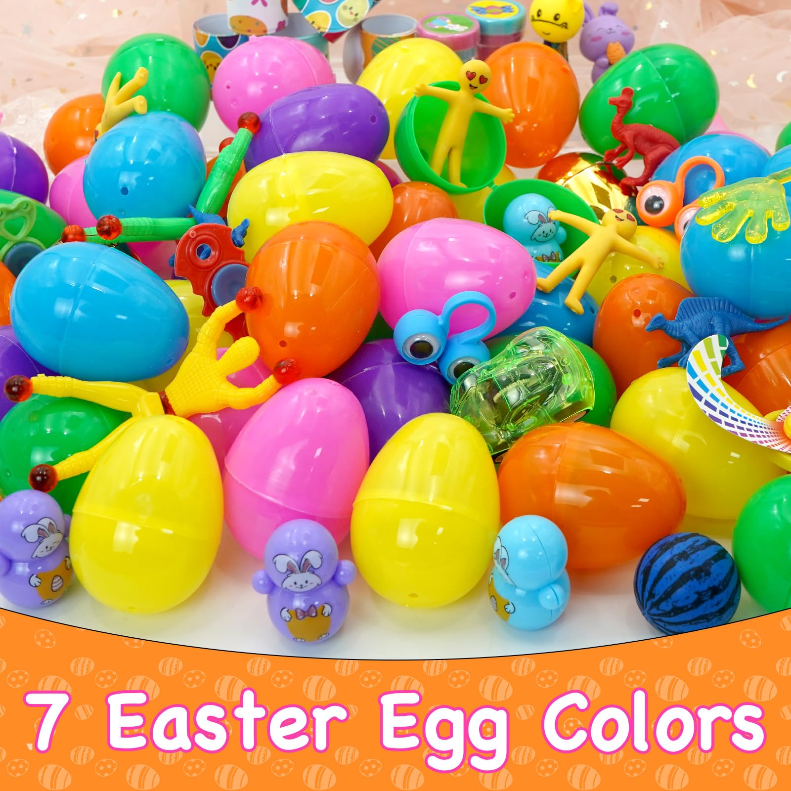 6 Surprise Golden Eggs - 100 PCS Easter Prefilled Plastic Eggs with Assorted Toys for Kids, Toddlers, Boys & Girls - Perfect for Easter Basket Stuffers, Party Favors, Egg Hunts & Classroom Rewards