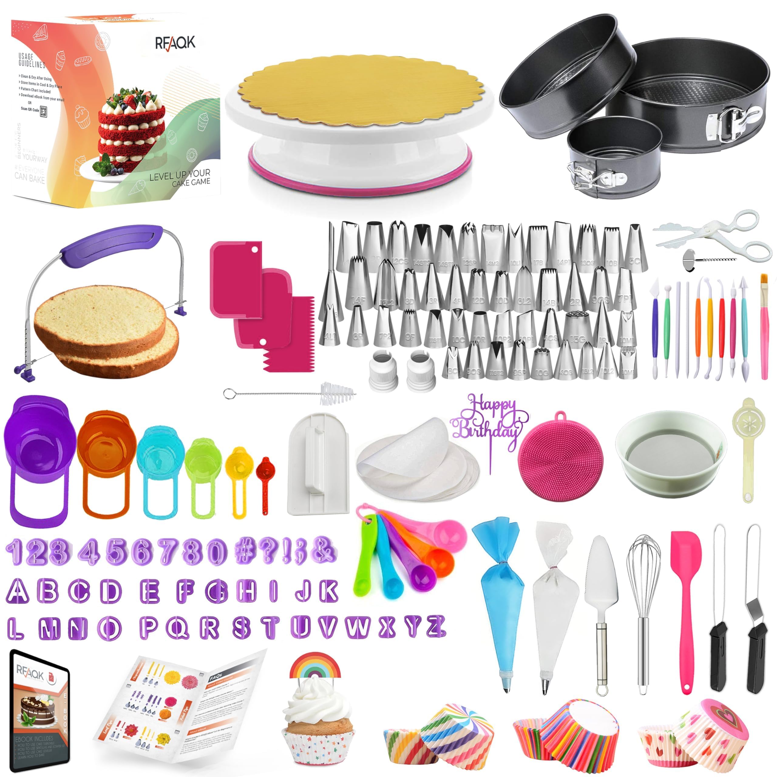 **Professional Cake Decorating Kit with 3 Springform Pans, Rotating Turntable & Baking Tools - Complete Baking Supplies for Beginners & Cake Lovers - Perfect for Birthday, Wedding & DIY Home Baking**