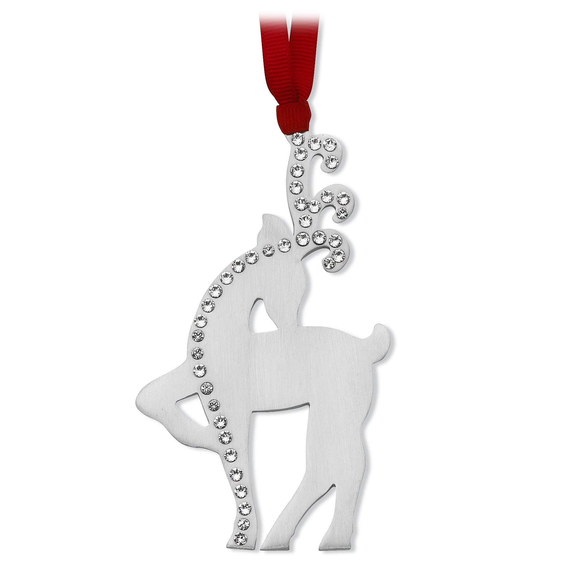 Handcrafted Pewter Reindeer Ornament with Austrian Crystals - Perfect for Christmas Tree Decor
