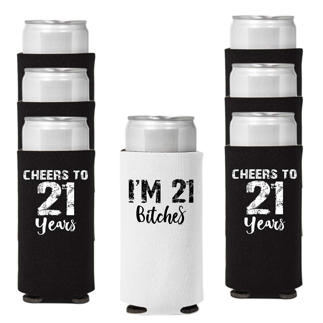 21st Birthday Can Coolie Holder - Funny 21 Cheers to 21 Years Koozies for Wedding Favors, Bachelorette Party & Groomsmen Gifts - Perfect for Dirty 21st Birthday Decorations & Celebrations